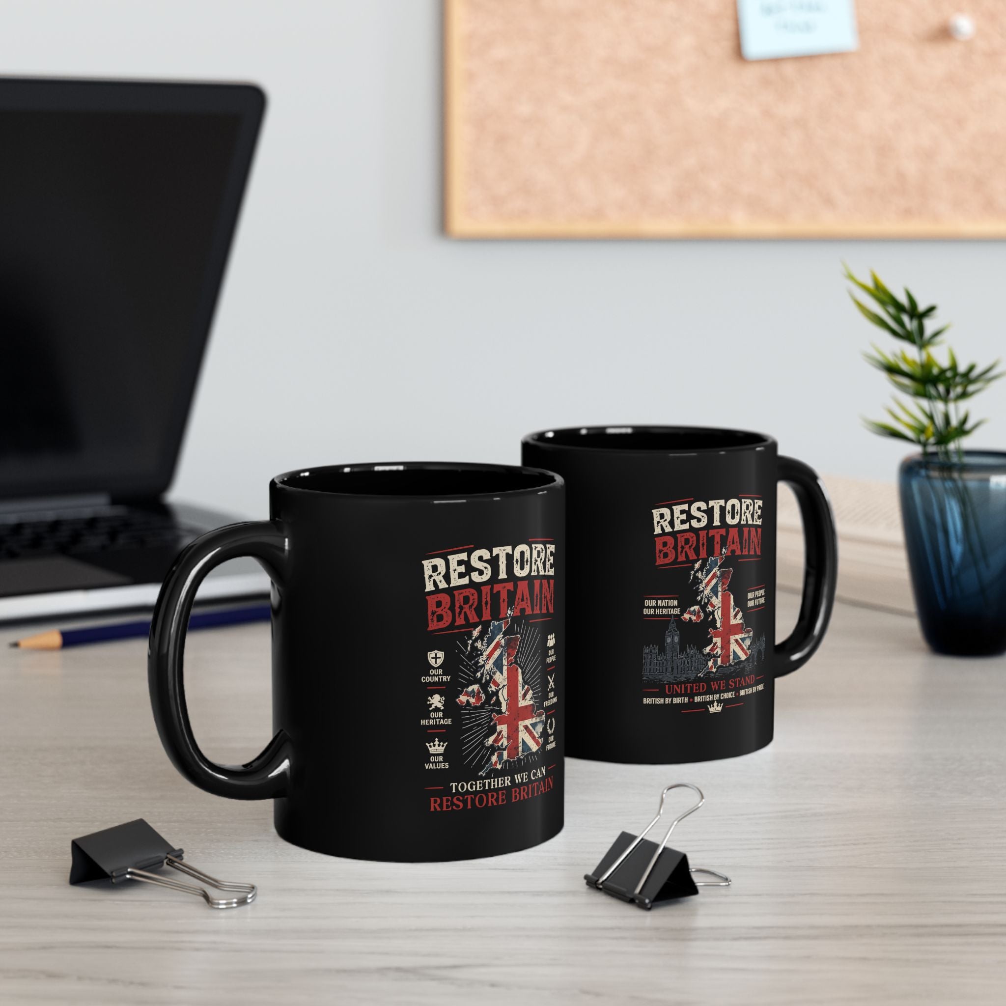 Restore Britain Black Mug – Union Jack Patriotic 11oz/15oz Coffee Cup