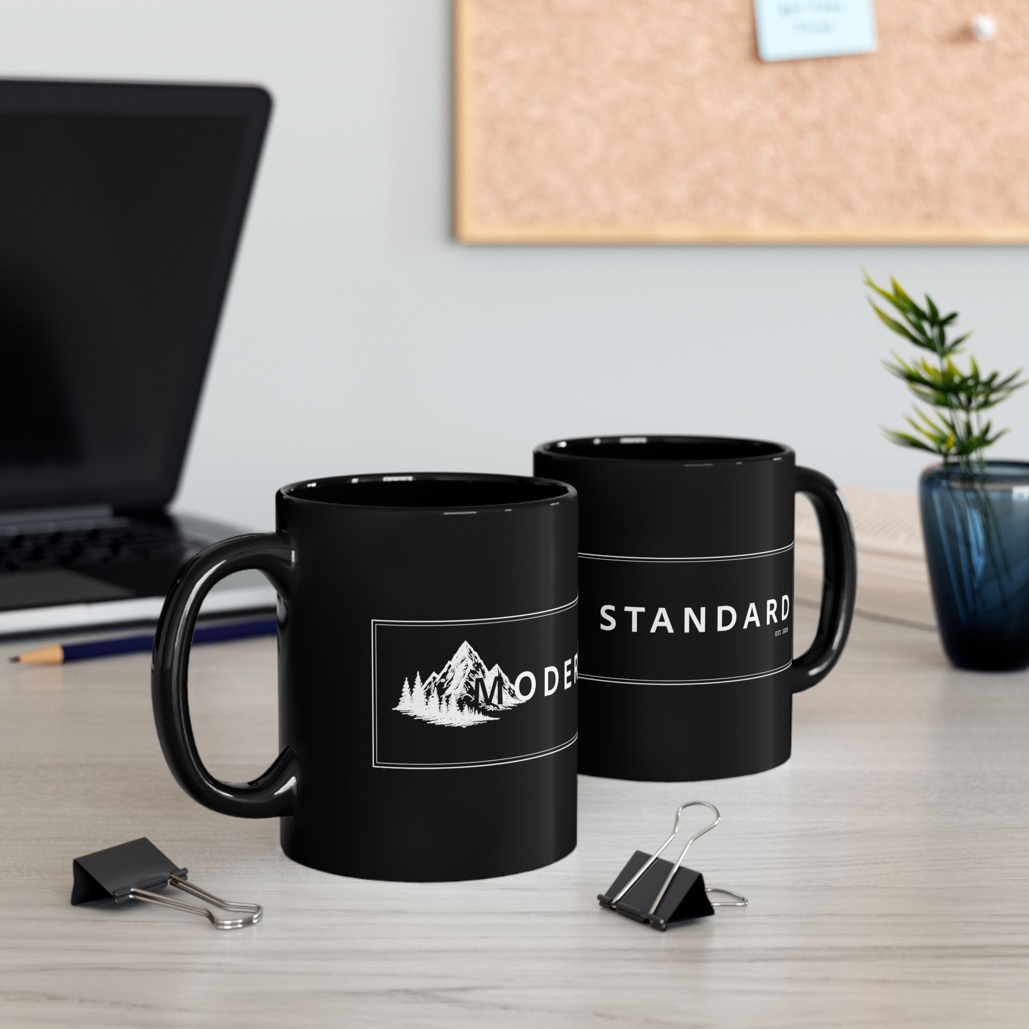 Modern Standard Black Coffee Mug — Minimal Logo 11oz & 15oz