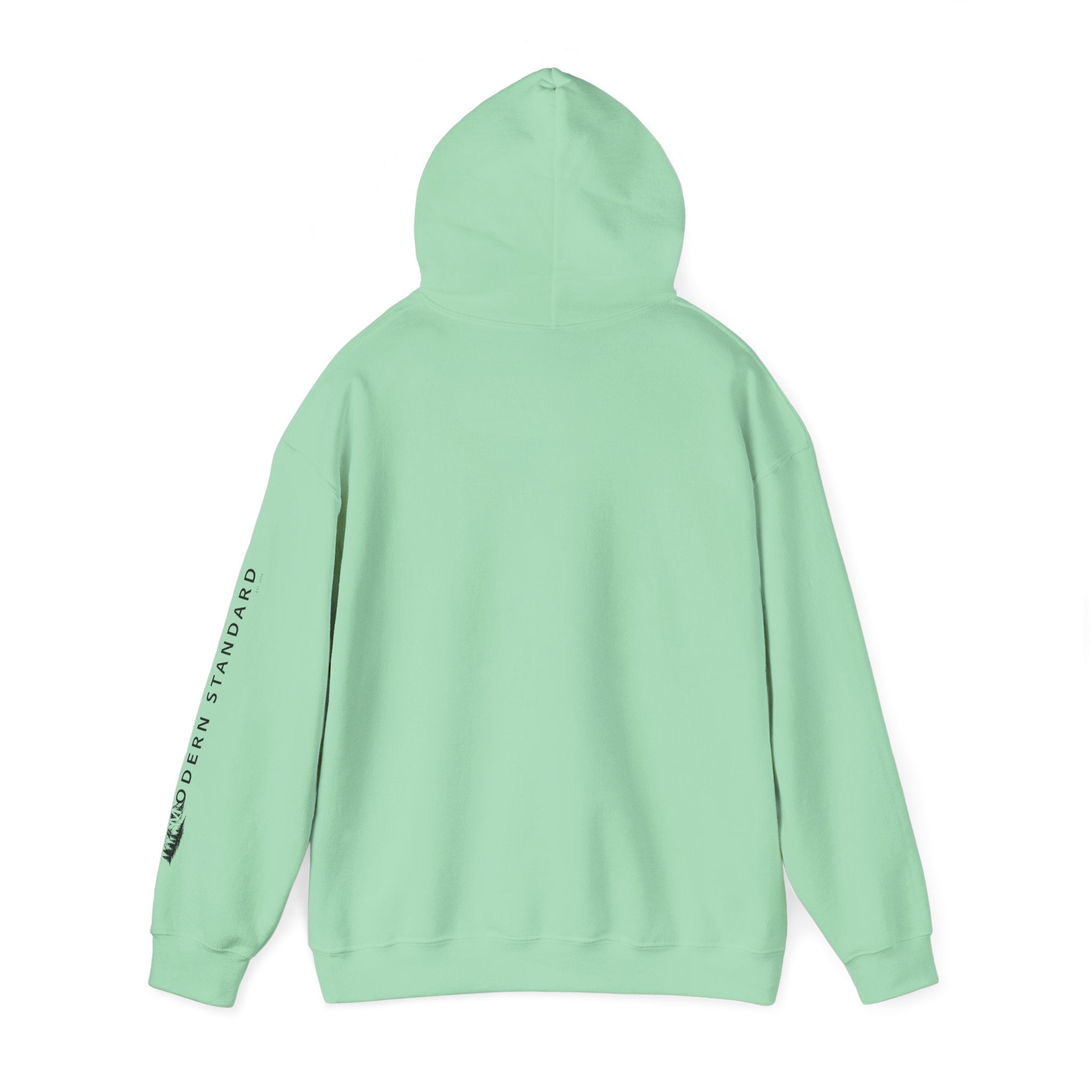 Modern Standard MS Logo Hoodie — Minimal White Pullover with Sleeve Graphic