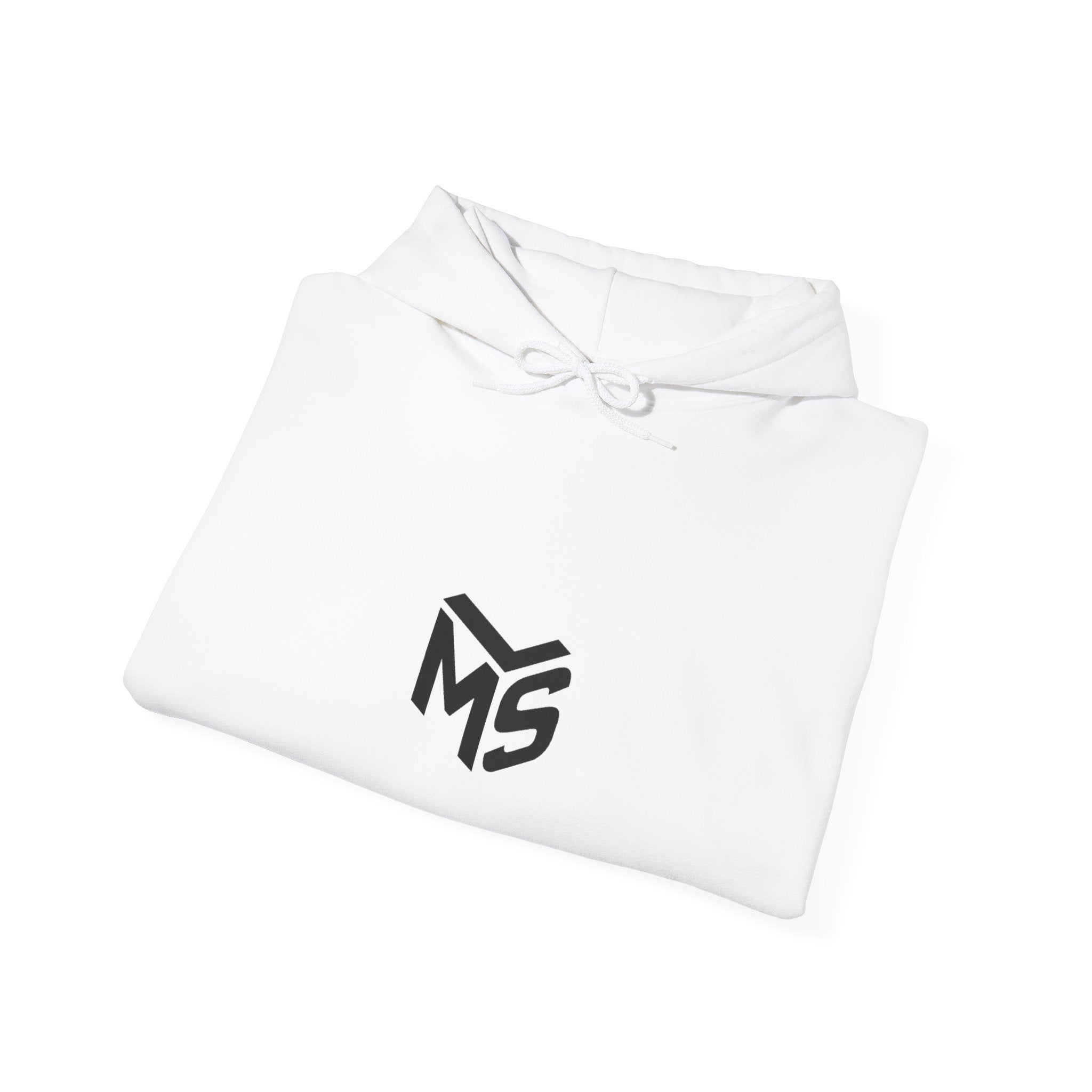 Modern Standard MS Logo Hoodie — Minimal White Pullover with Sleeve Graphic