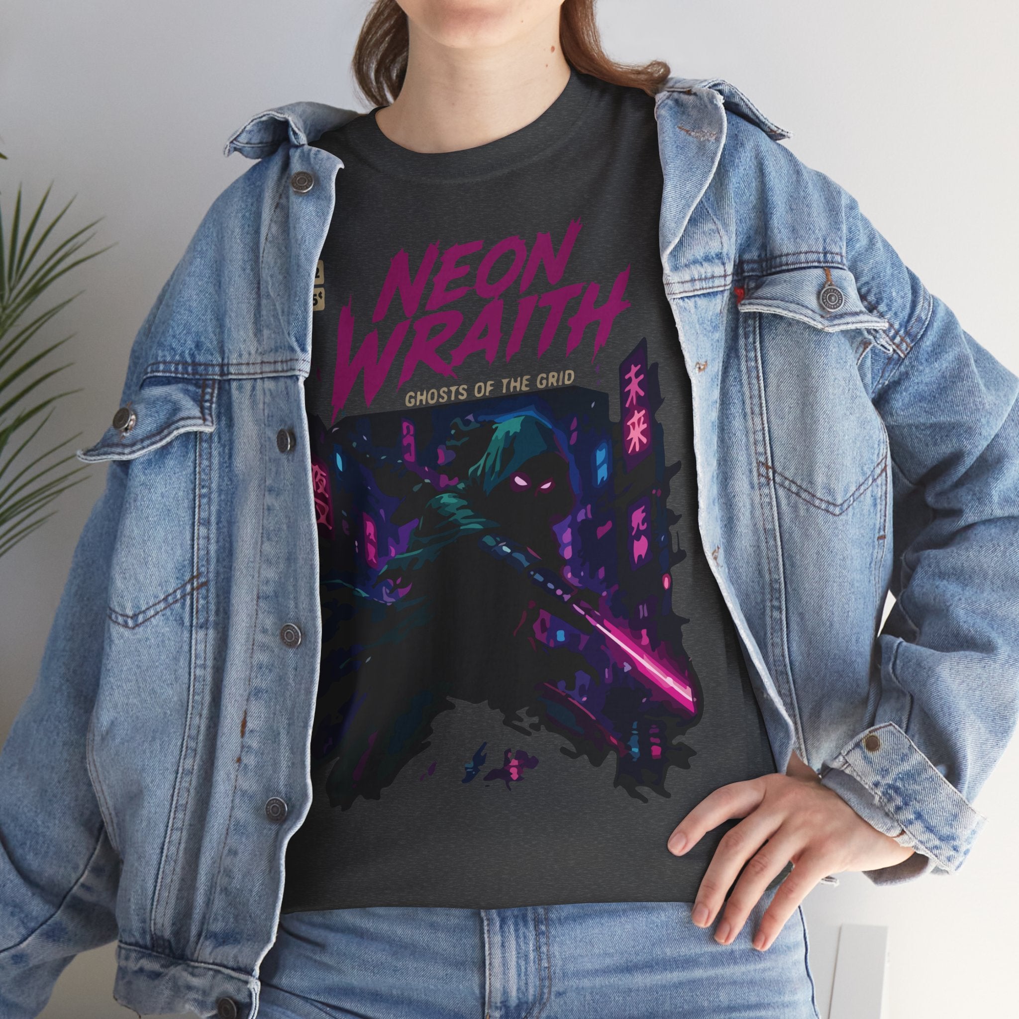 Neon Wraith T-Shirt — Cyberpunk Samurai Graphic Tee ("Neon Wraith: Ghosts of the Grid")