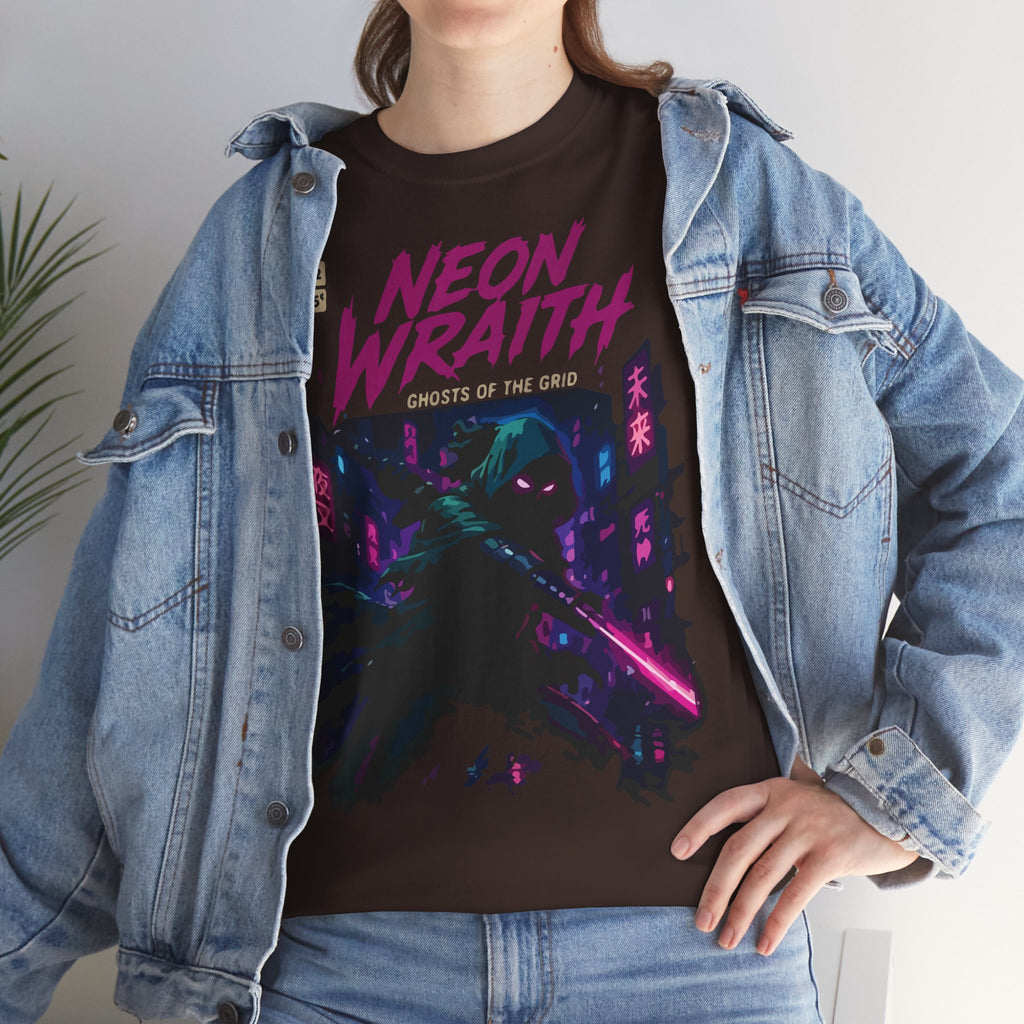 Neon Wraith T-Shirt — Cyberpunk Samurai Graphic Tee ("Neon Wraith: Ghosts of the Grid")