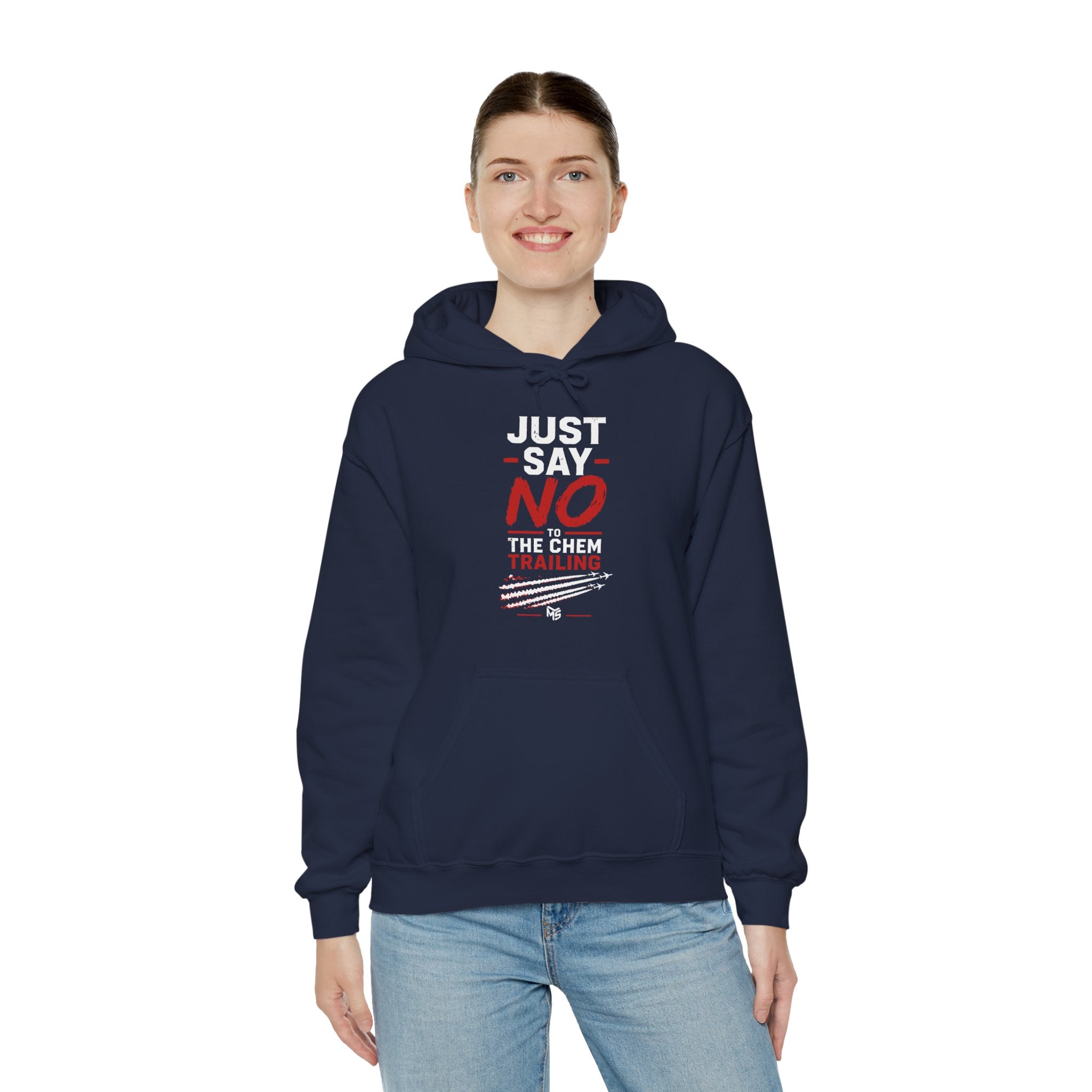Anti Chemtrail Hoodie - "Just Say No" Protest Pullover with "Look Up. Wake Up. Speak Up." Back Print
