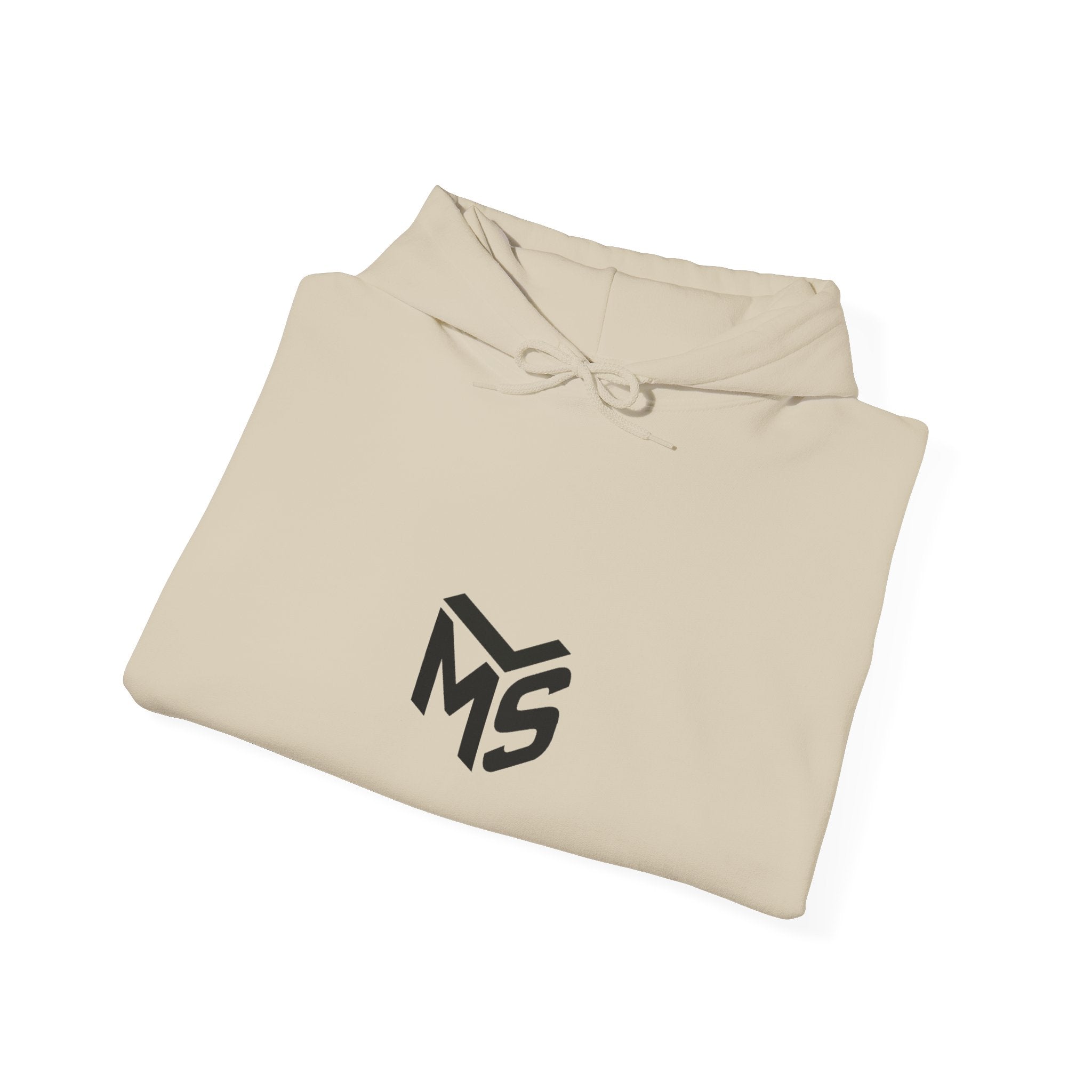 Modern Standard MS Logo Hoodie — Minimal White Pullover with Sleeve Graphic