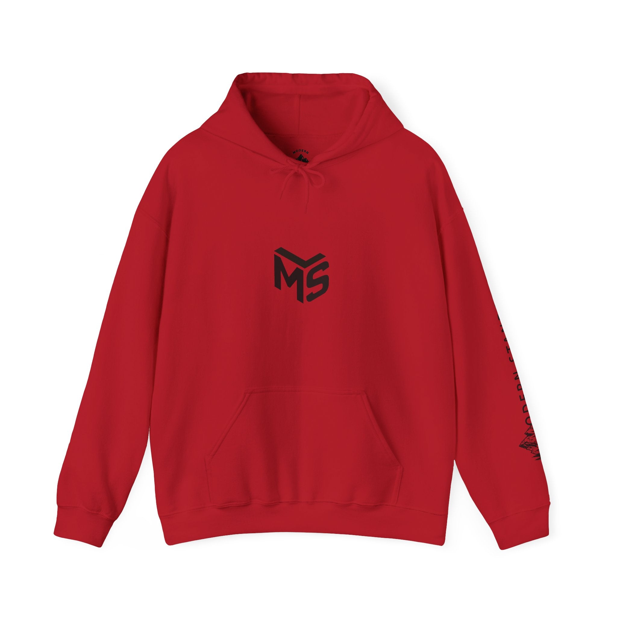 Modern Standard MS Logo Hoodie — Minimal White Pullover with Sleeve Graphic