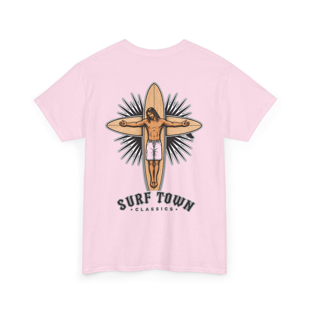 The Religion of Surfing -Surf Town Classics Tee — Surfboard Jesus Design T-Shirt