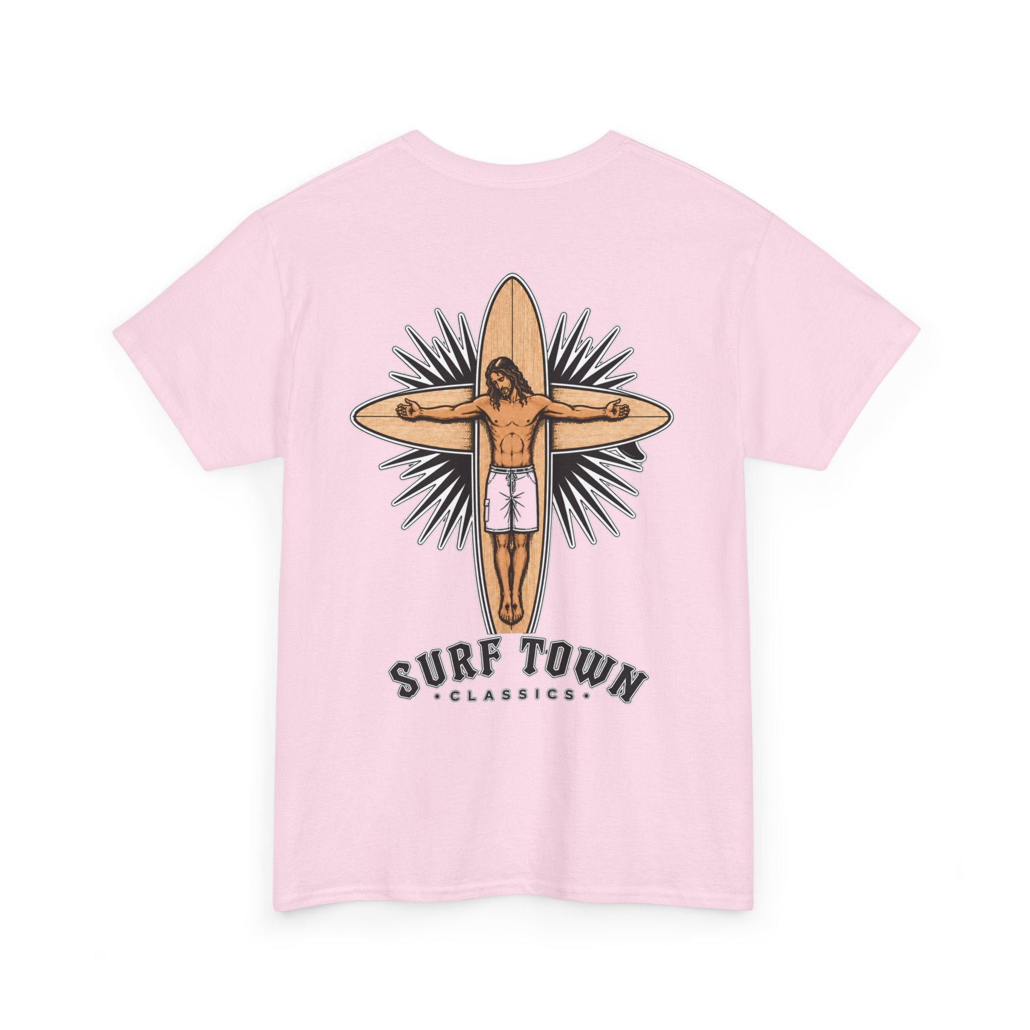 The Religion of Surfing -Surf Town Classics Tee — Surfboard Jesus Design T-Shirt