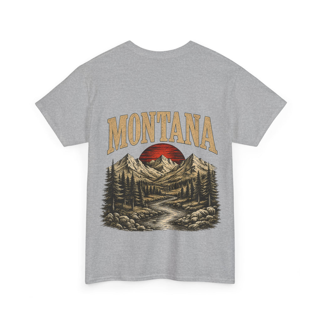 Montana Skies Cowboy Tee — Retro Mountain Landscape Graphic T-Shirt