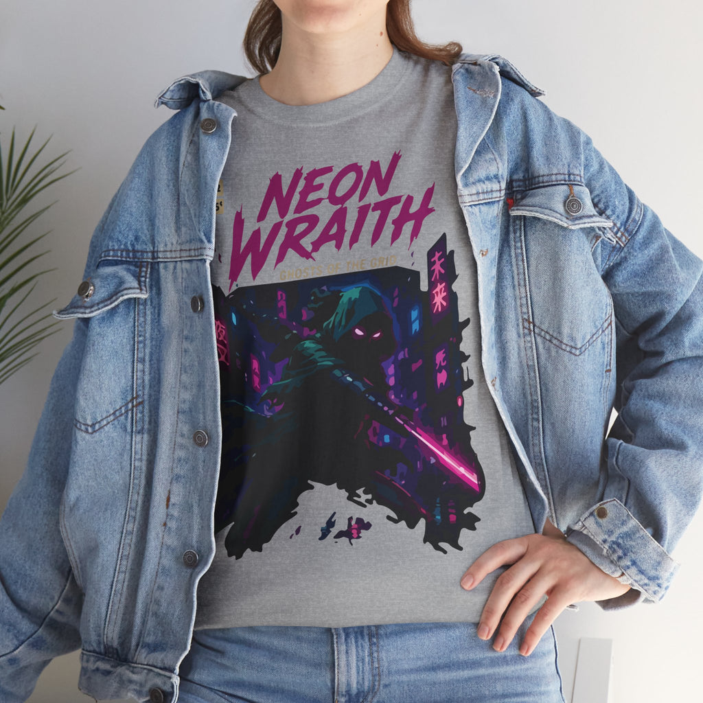 Neon Wraith T-Shirt — Cyberpunk Samurai Graphic Tee ("Neon Wraith: Ghosts of the Grid")