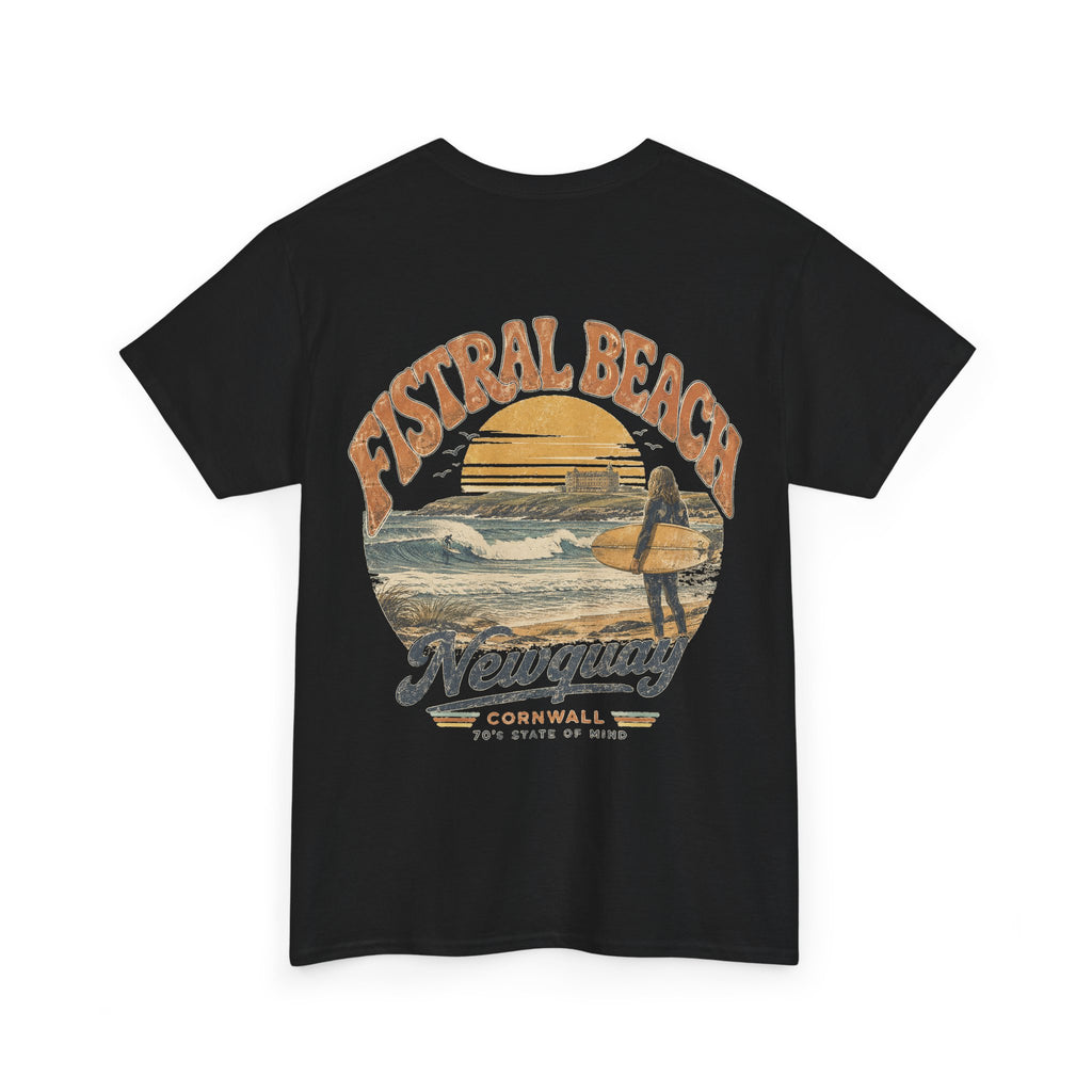 Fistral Beach '70's Surf Tee — Small Surfboard Cross Logo T-Shirt
