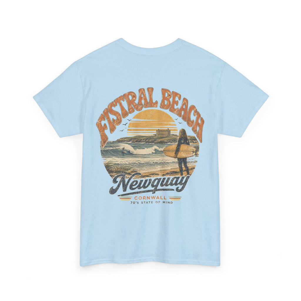 Fistral Beach '70's Surf Tee — Small Surfboard Cross Logo T-Shirt