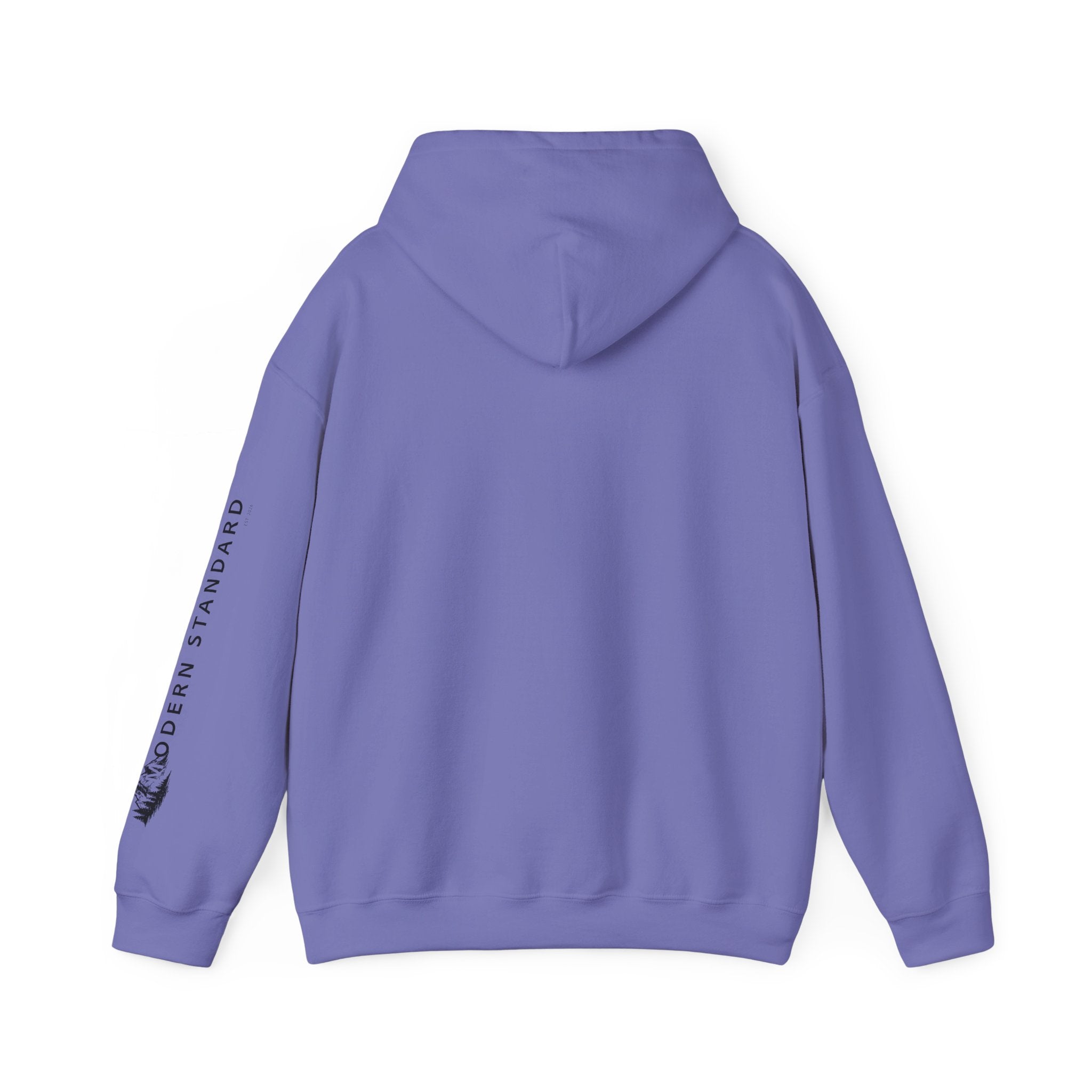 Modern Standard MS Logo Hoodie — Minimal White Pullover with Sleeve Graphic