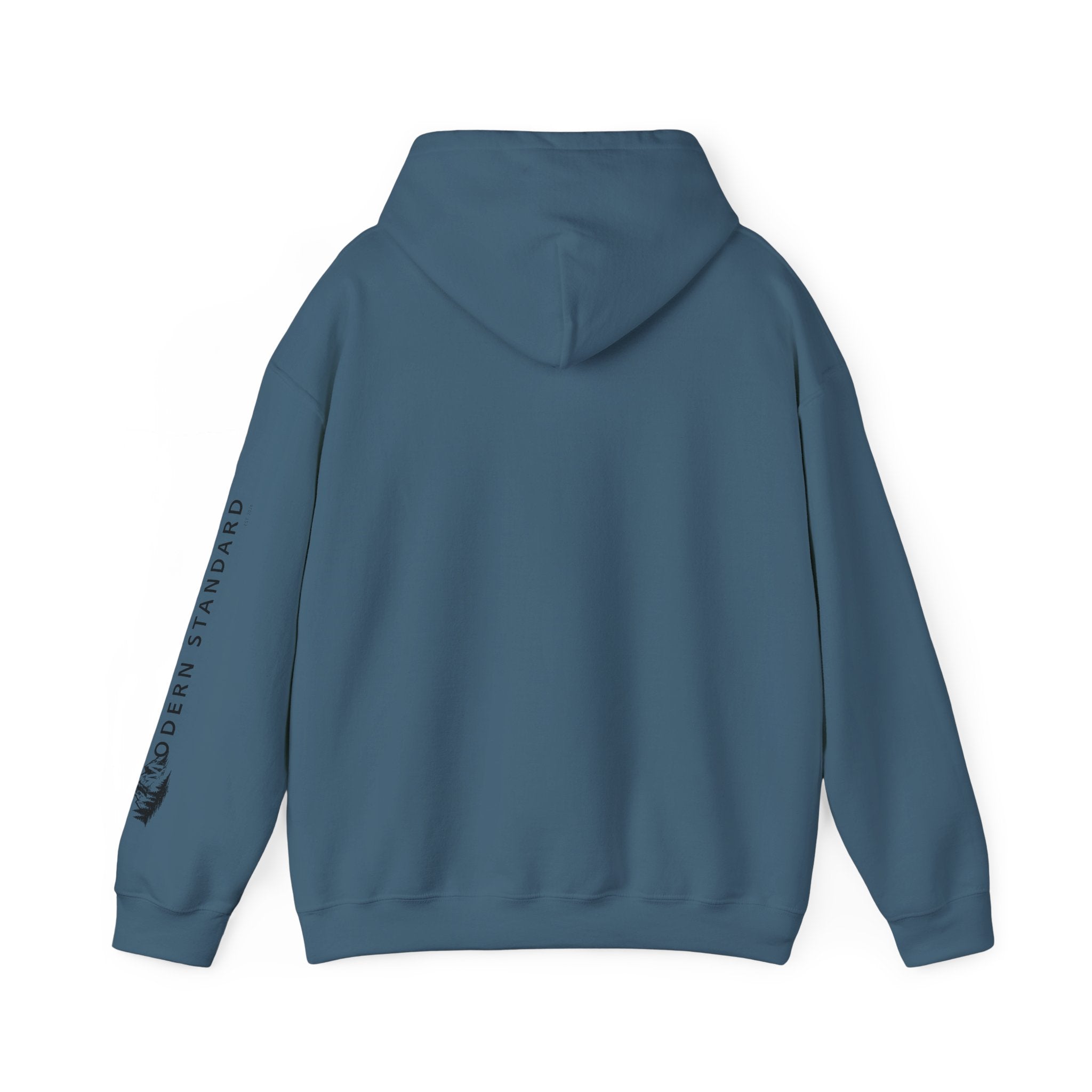 Modern Standard MS Logo Hoodie — Minimal White Pullover with Sleeve Graphic