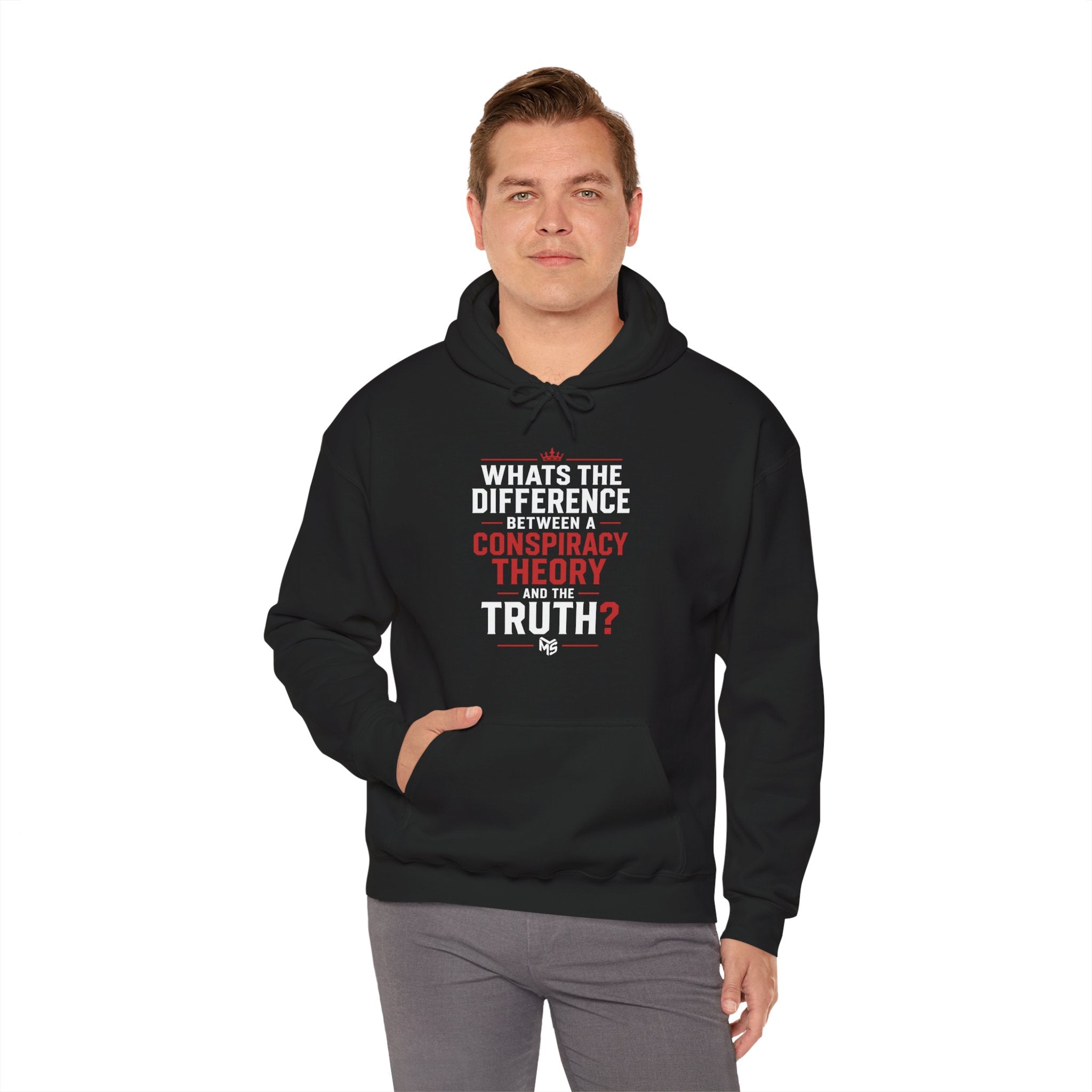 Conspiracy vs Truth Hoodie – Front Quote & “6 Months.” Back Graphic