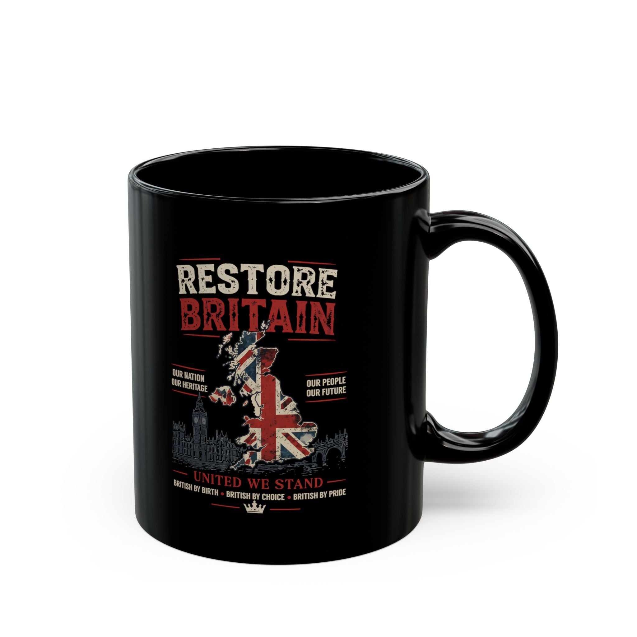Restore Britain Black Mug – Union Jack Patriotic 11oz/15oz Coffee Cup
