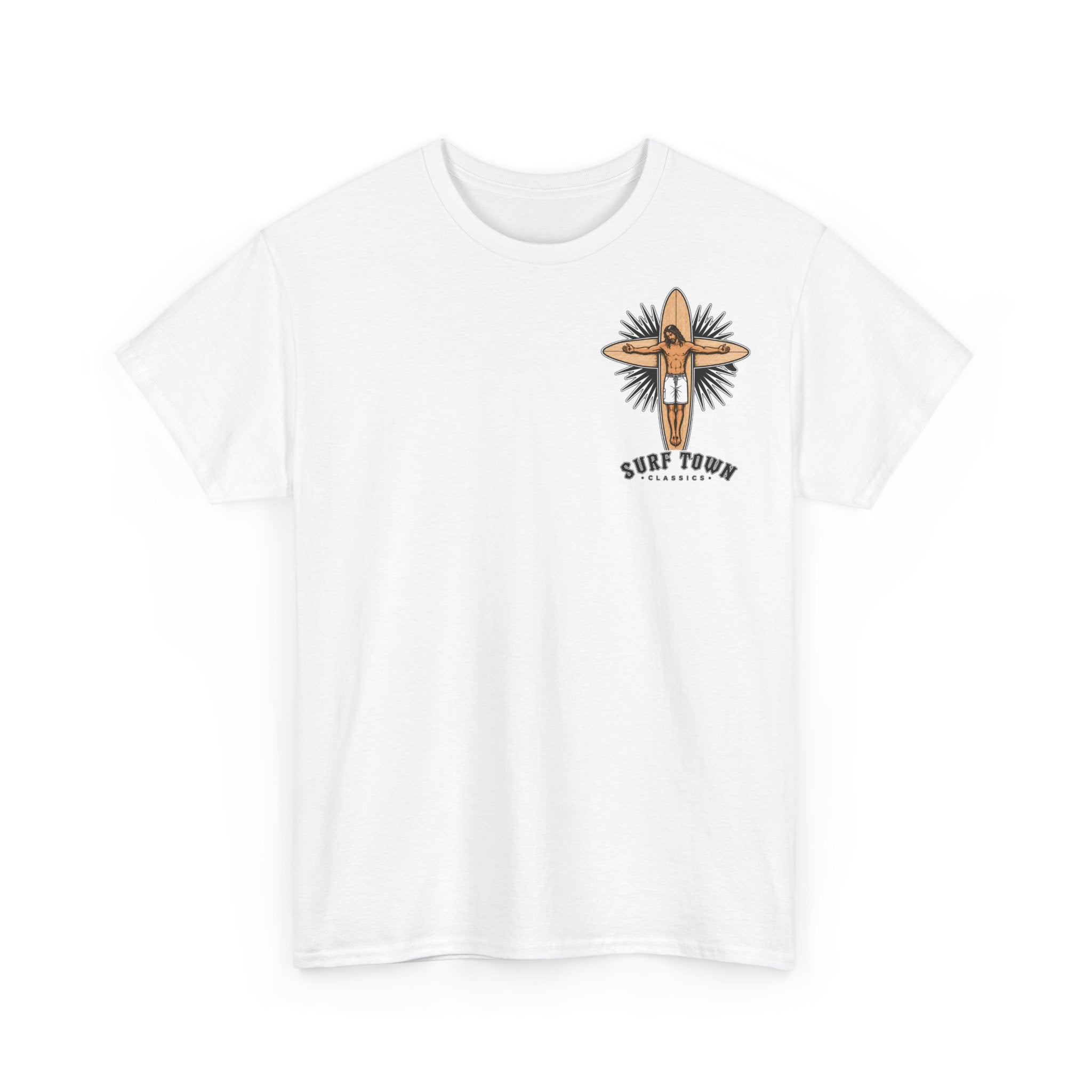 Fistral Beach '70's Surf Tee — Small Surfboard Cross Logo T-Shirt