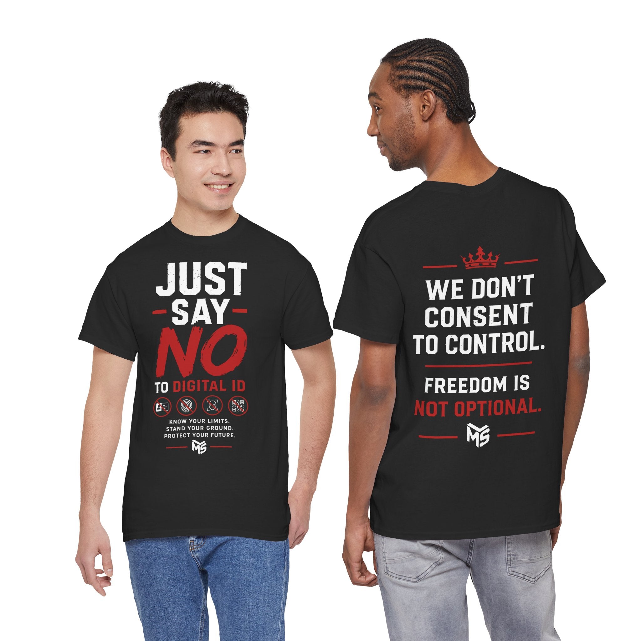 Just Say NO to Digital ID T-Shirt — "We Don't Consent to Control" Freedom Tee