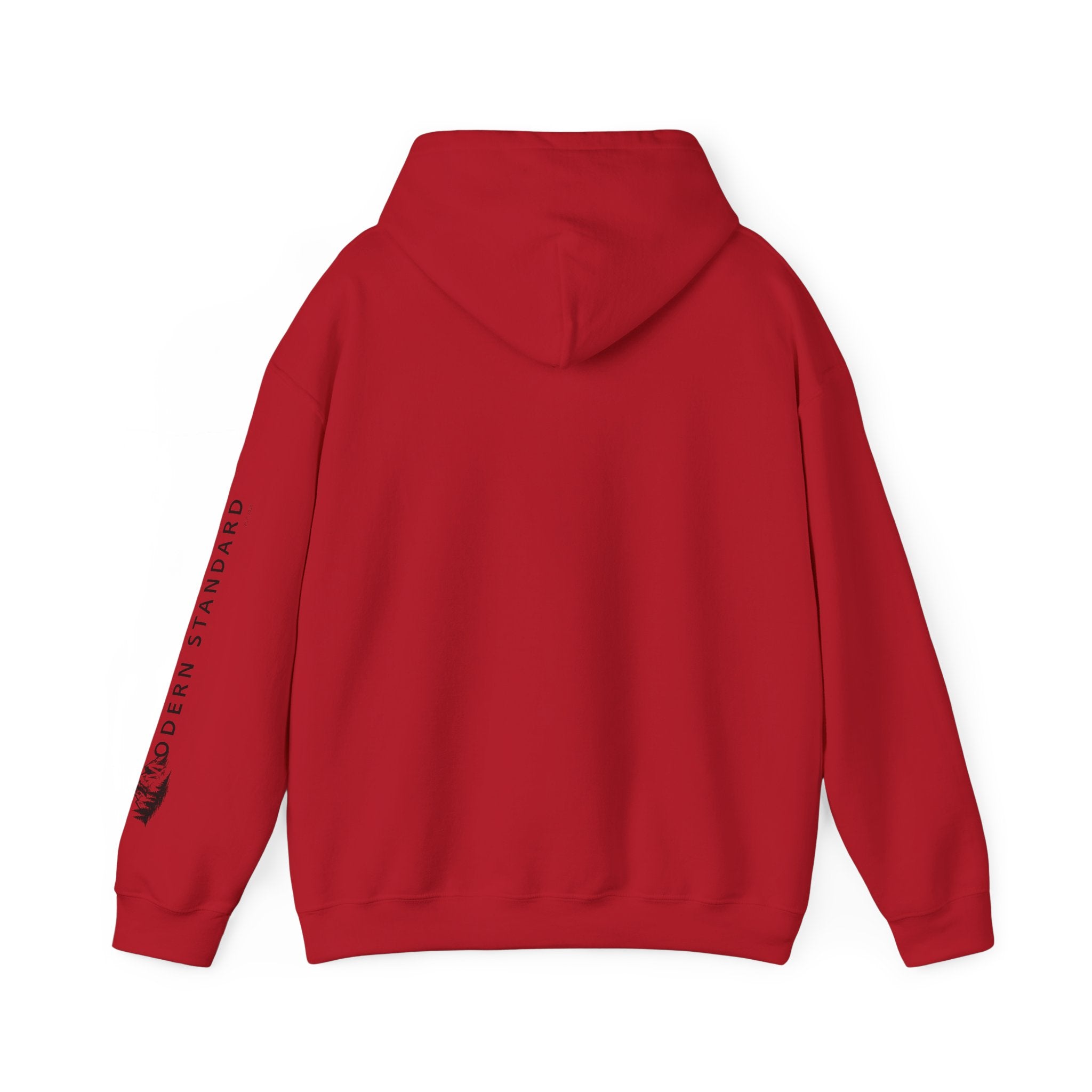 Modern Standard MS Logo Hoodie — Minimal White Pullover with Sleeve Graphic