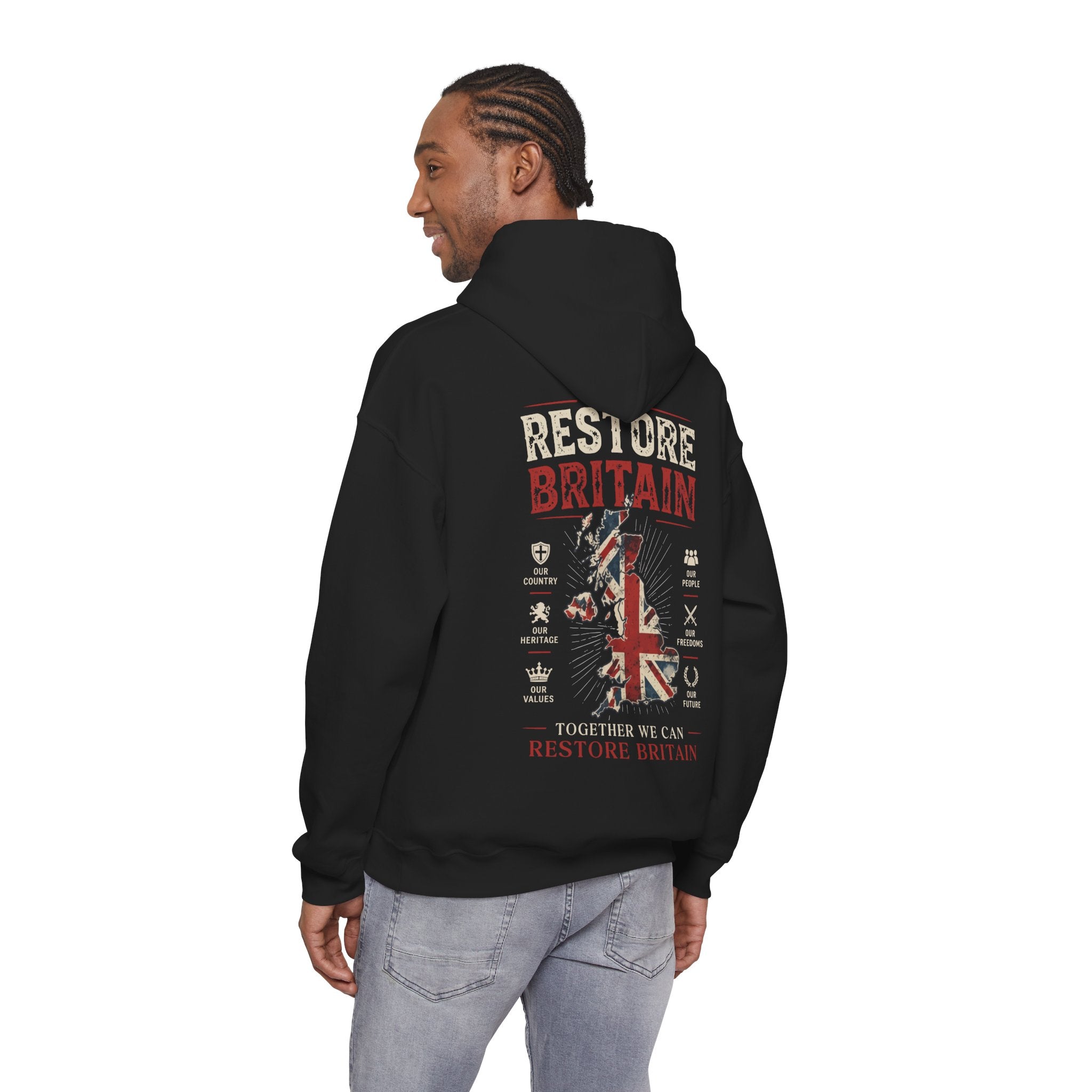 Restore Britain Hoodie — Union Jack Patriotic Graphic Hoodie