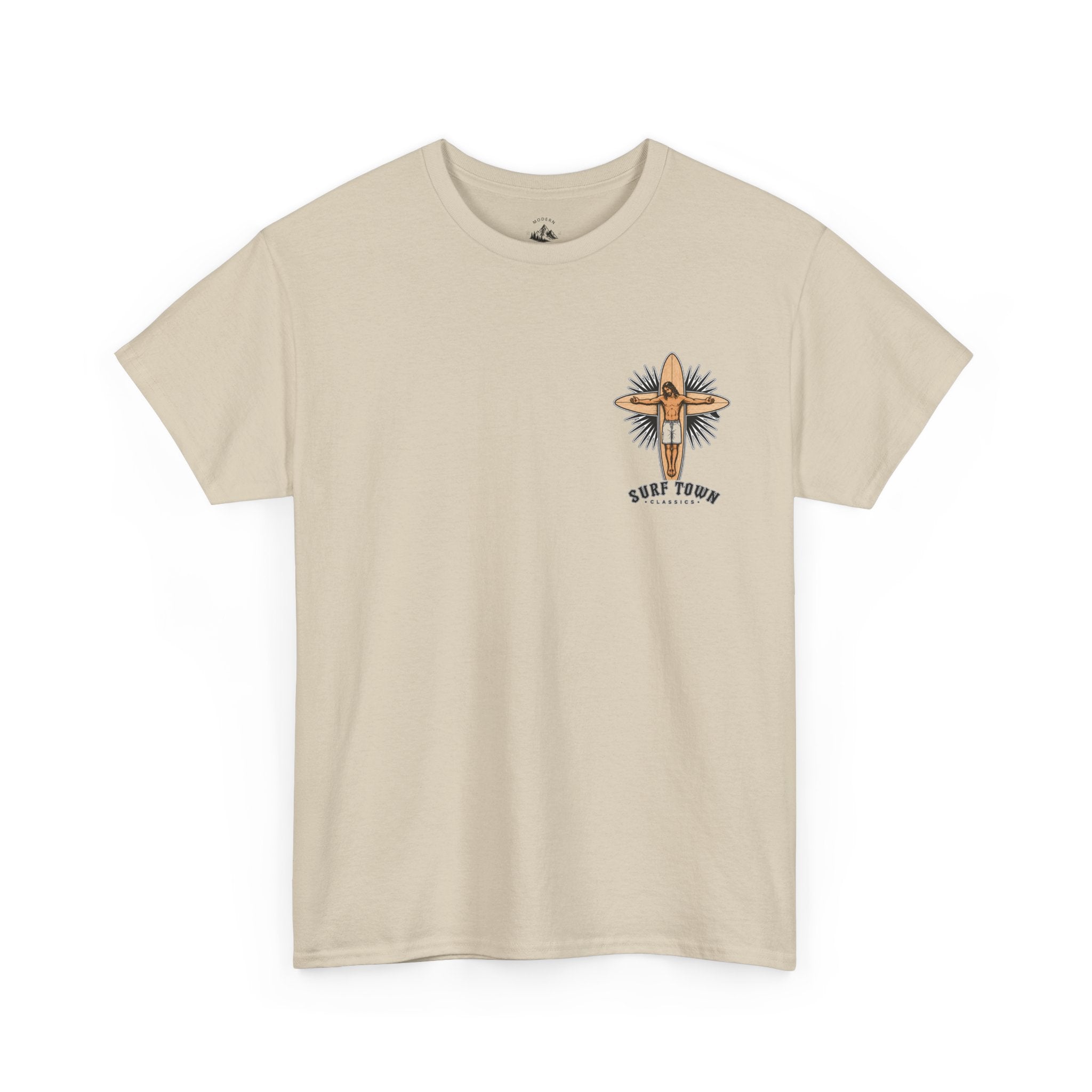 The Religion of Surfing -Surf Town Classics Tee — Surfboard Jesus Design T-Shirt