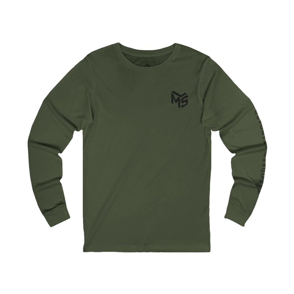 MS Minimalist Logo Long Sleeve Tee — White Graphic Shirt with Sleeve Text