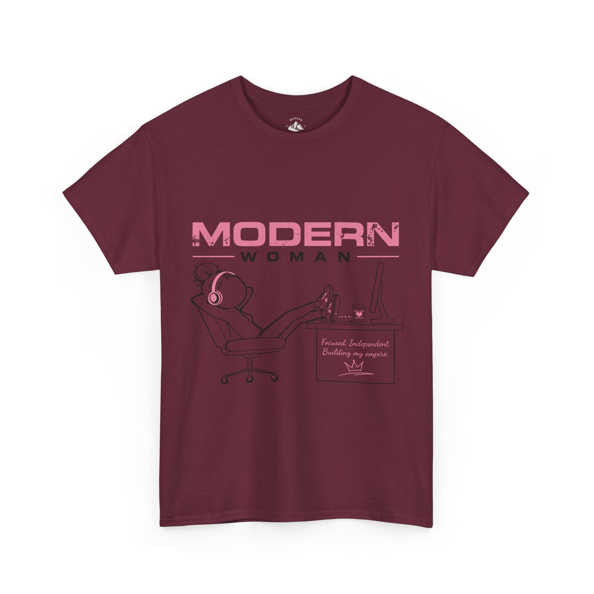 Modern Woman Tee — Feminine Graphic Cotton T‑Shirt ("Modern Woman" Desk Illustration)
