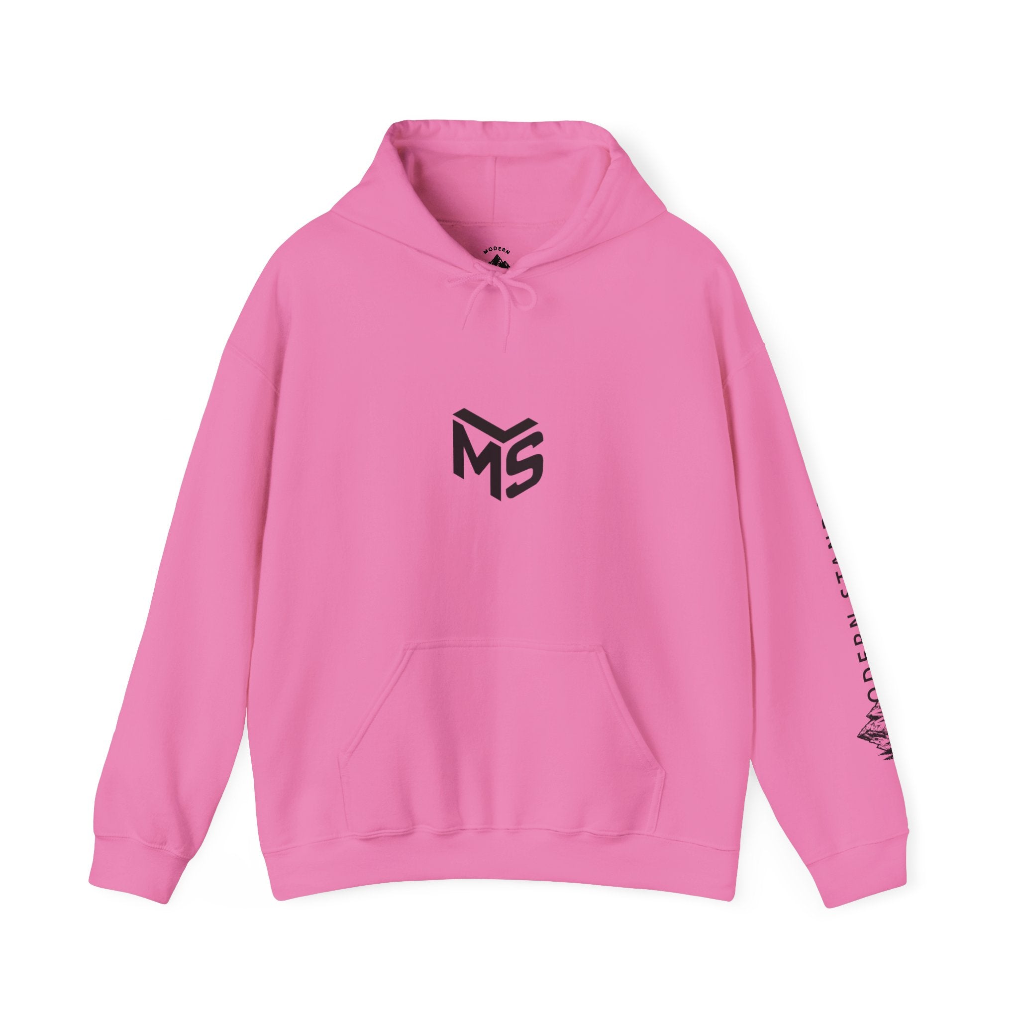 Modern Standard MS Logo Hoodie — Minimal White Pullover with Sleeve Graphic