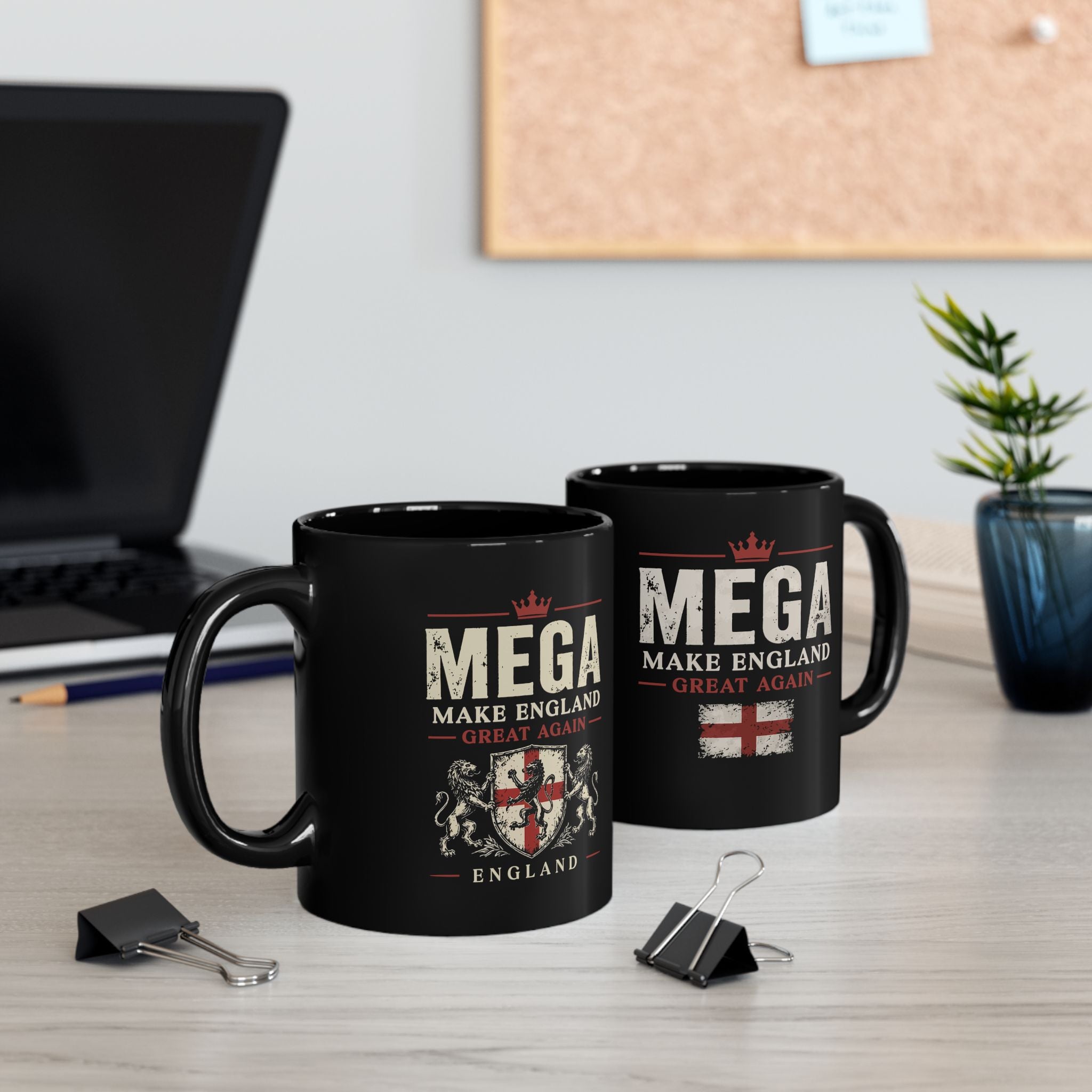 MEGA Make England Great Again Black Mug — Patriotic England Flag Coffee Cup