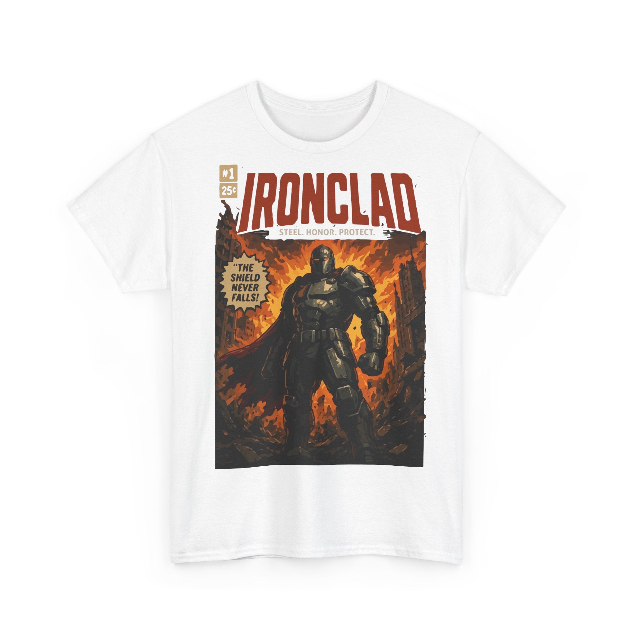 Ironclad Comic-Style T-Shirt — Vintage Superhero Graphic Tee