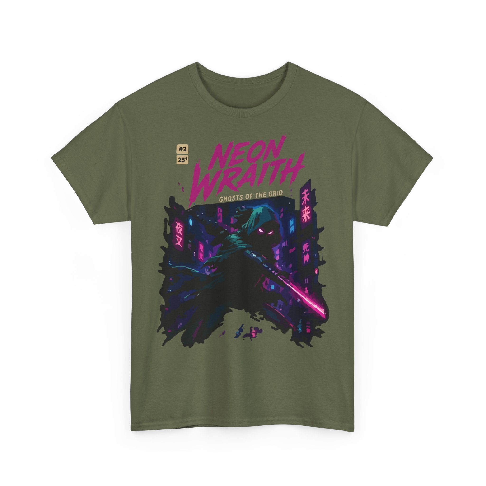 Neon Wraith T-Shirt — Cyberpunk Samurai Graphic Tee ("Neon Wraith: Ghosts of the Grid")