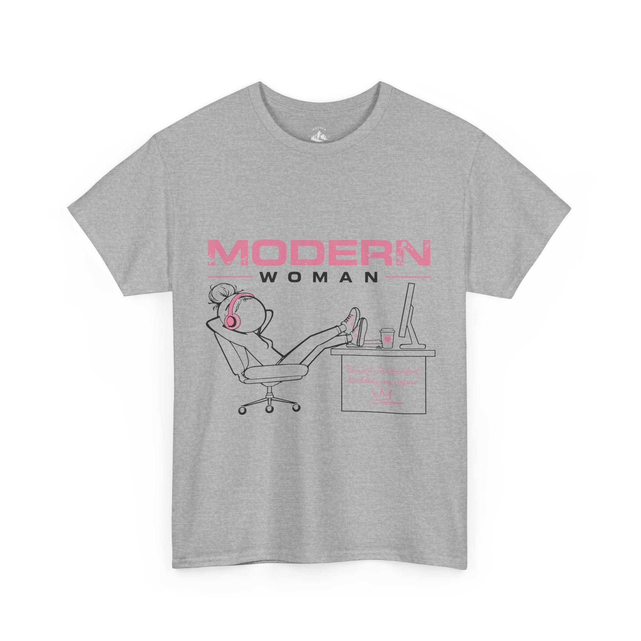 Modern Woman Tee — Feminine Graphic Cotton T‑Shirt ("Modern Woman" Desk Illustration)