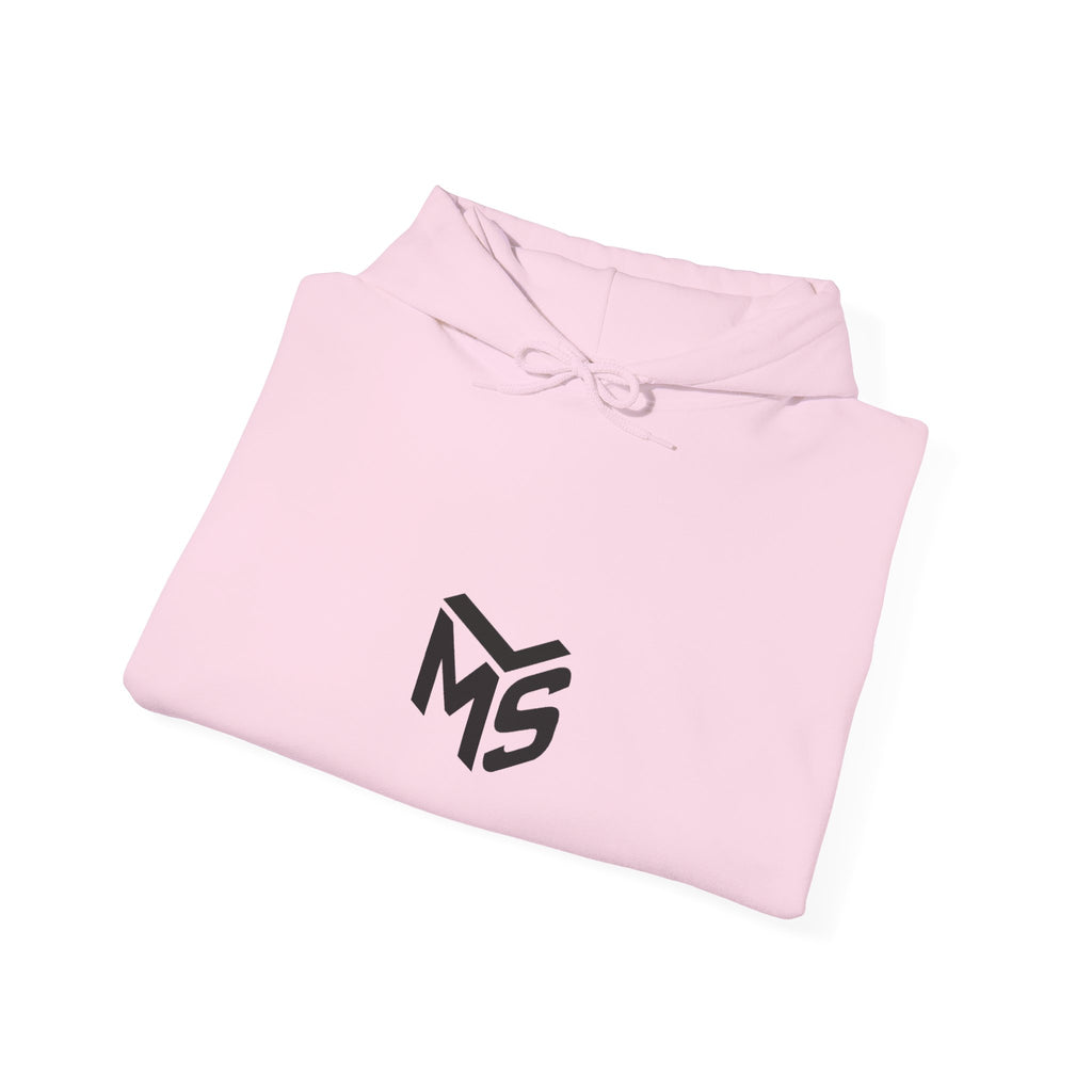 Modern Standard MS Logo Hoodie — Minimal White Pullover with Sleeve Graphic