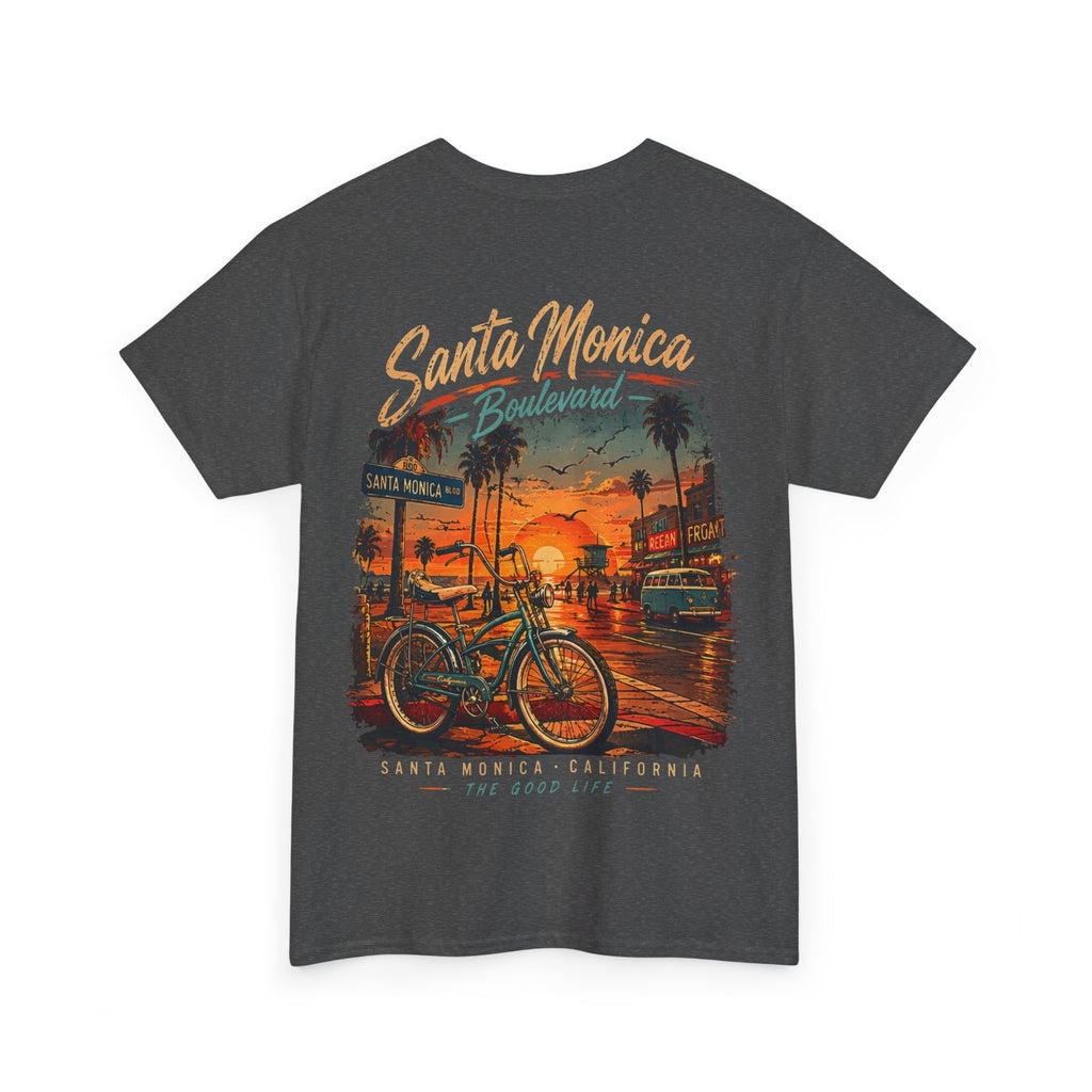 Santa Monica Boulevard Sunset Low Rider Tee — Vintage Beach Bicycle T-Shirt