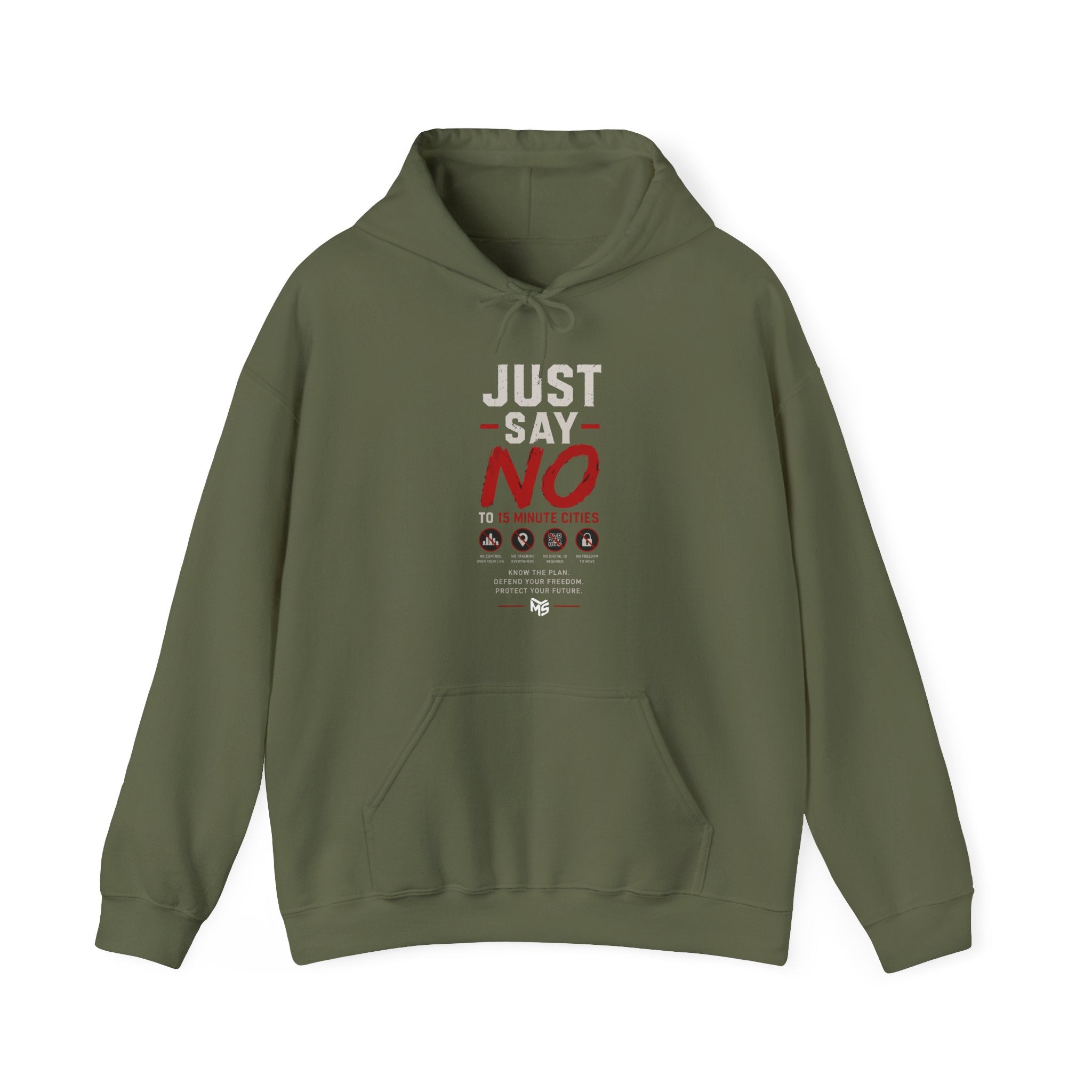 Freedom Slogan Hoodie - "Just Say No To 15 Minute Cities" / "Freedom Is Not Optional" Graphic Hoodie