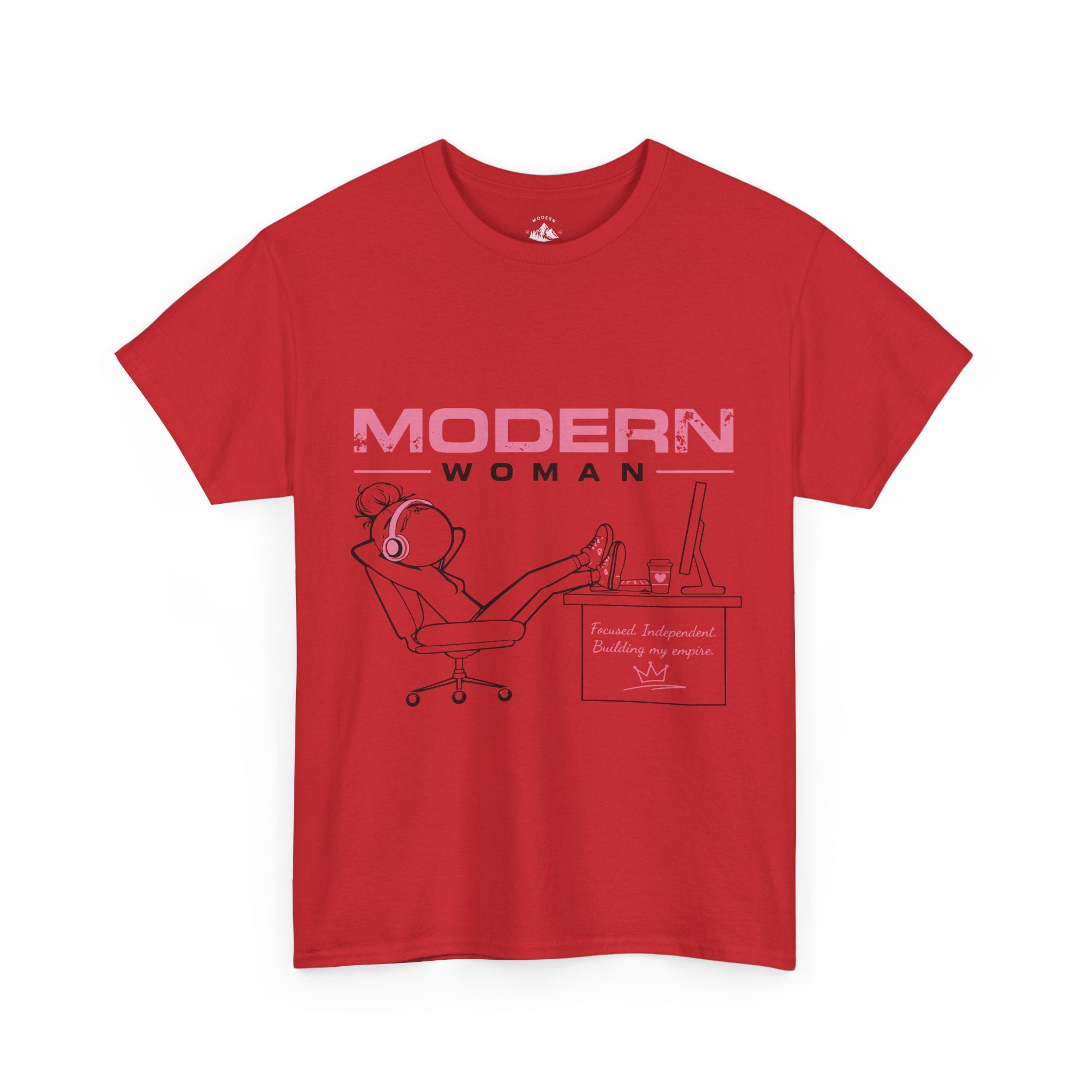 Modern Woman Tee — Feminine Graphic Cotton T‑Shirt ("Modern Woman" Desk Illustration)
