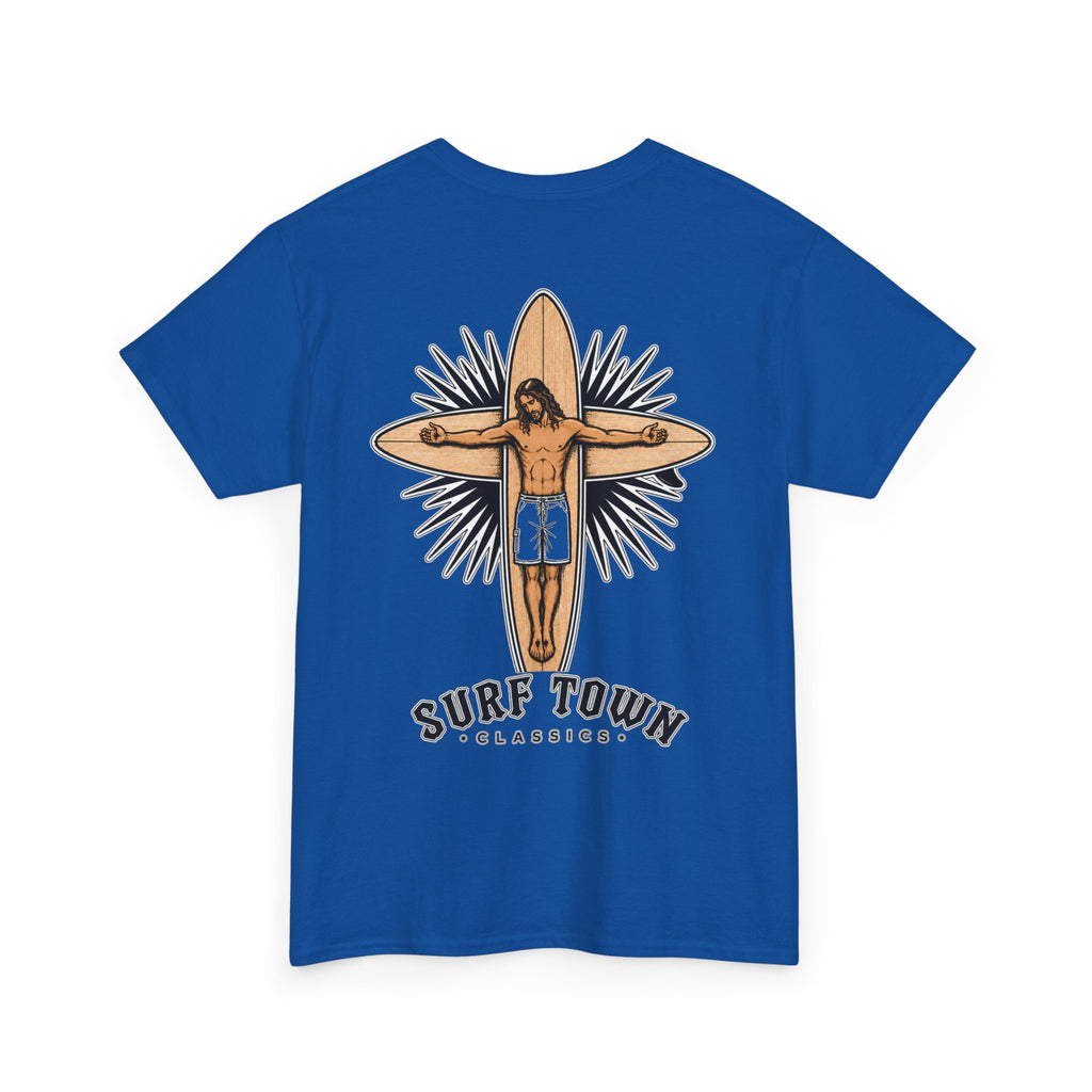 The Religion of Surfing -Surf Town Classics Tee — Surfboard Jesus Design T-Shirt