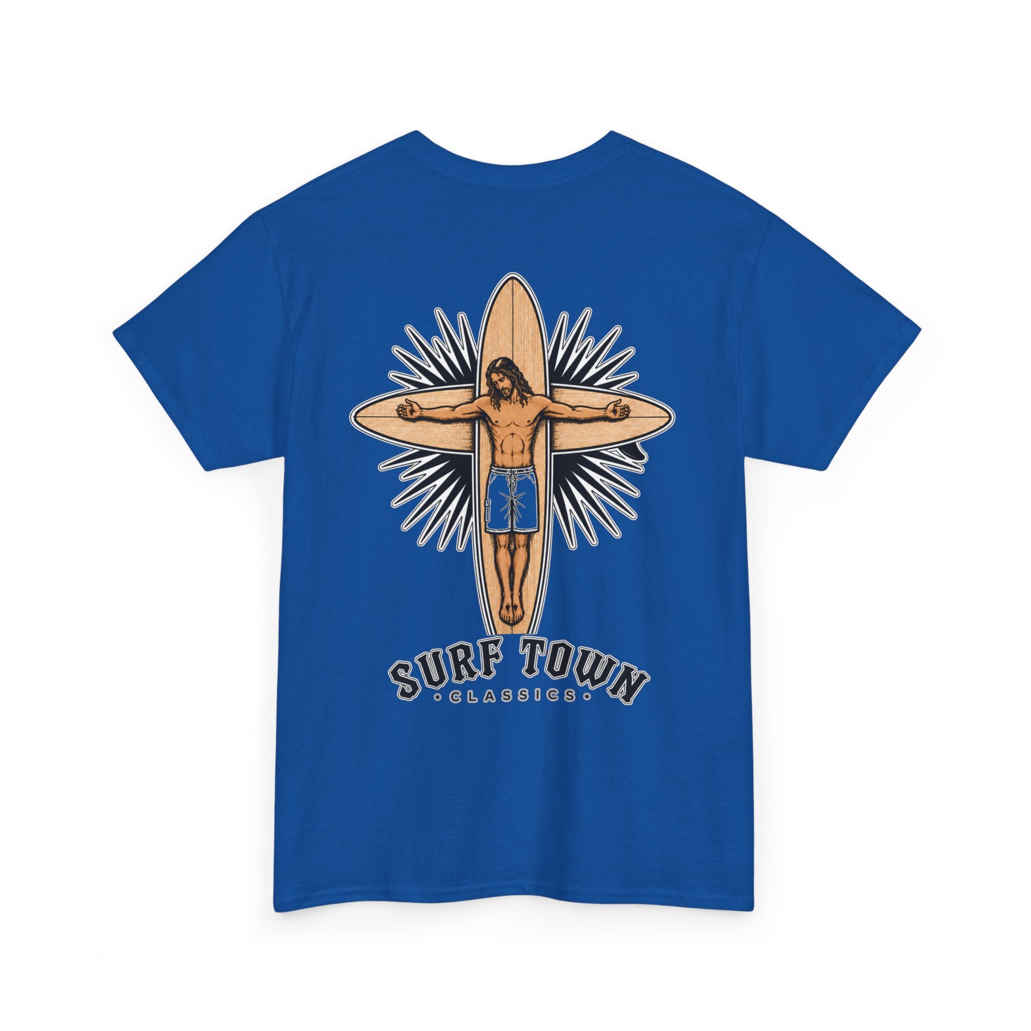 The Religion of Surfing -Surf Town Classics Tee — Surfboard Jesus Design T-Shirt