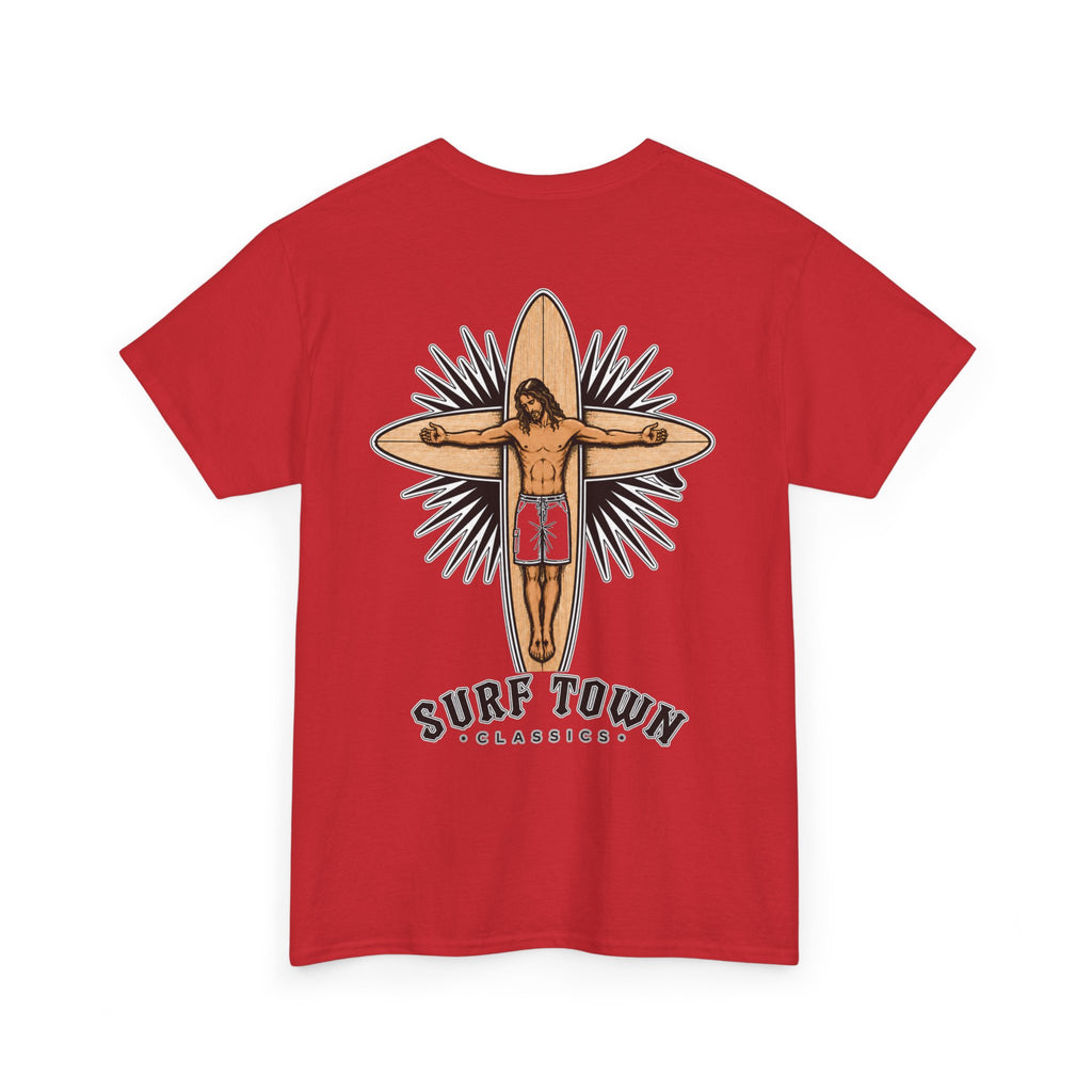 The Religion of Surfing -Surf Town Classics Tee — Surfboard Jesus Design T-Shirt