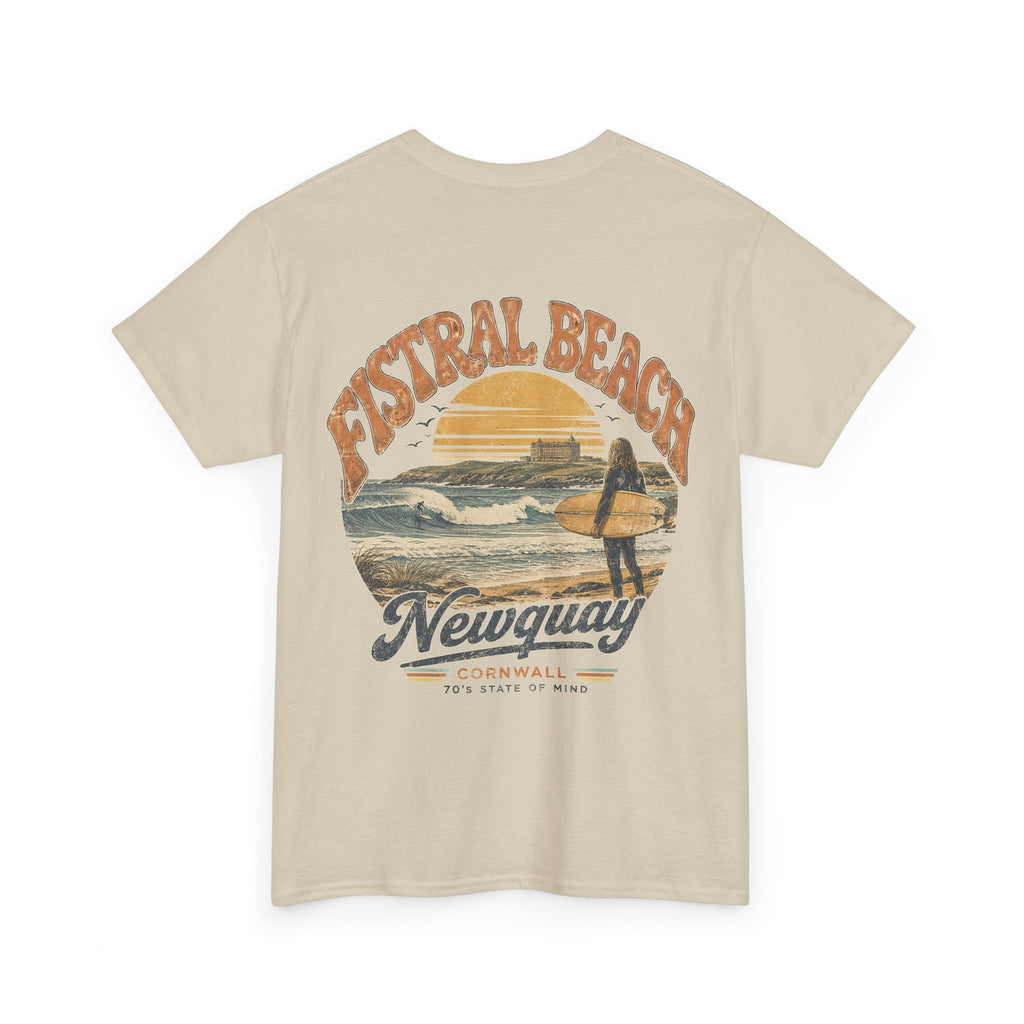 Fistral Beach '70's Surf Tee — Small Surfboard Cross Logo T-Shirt