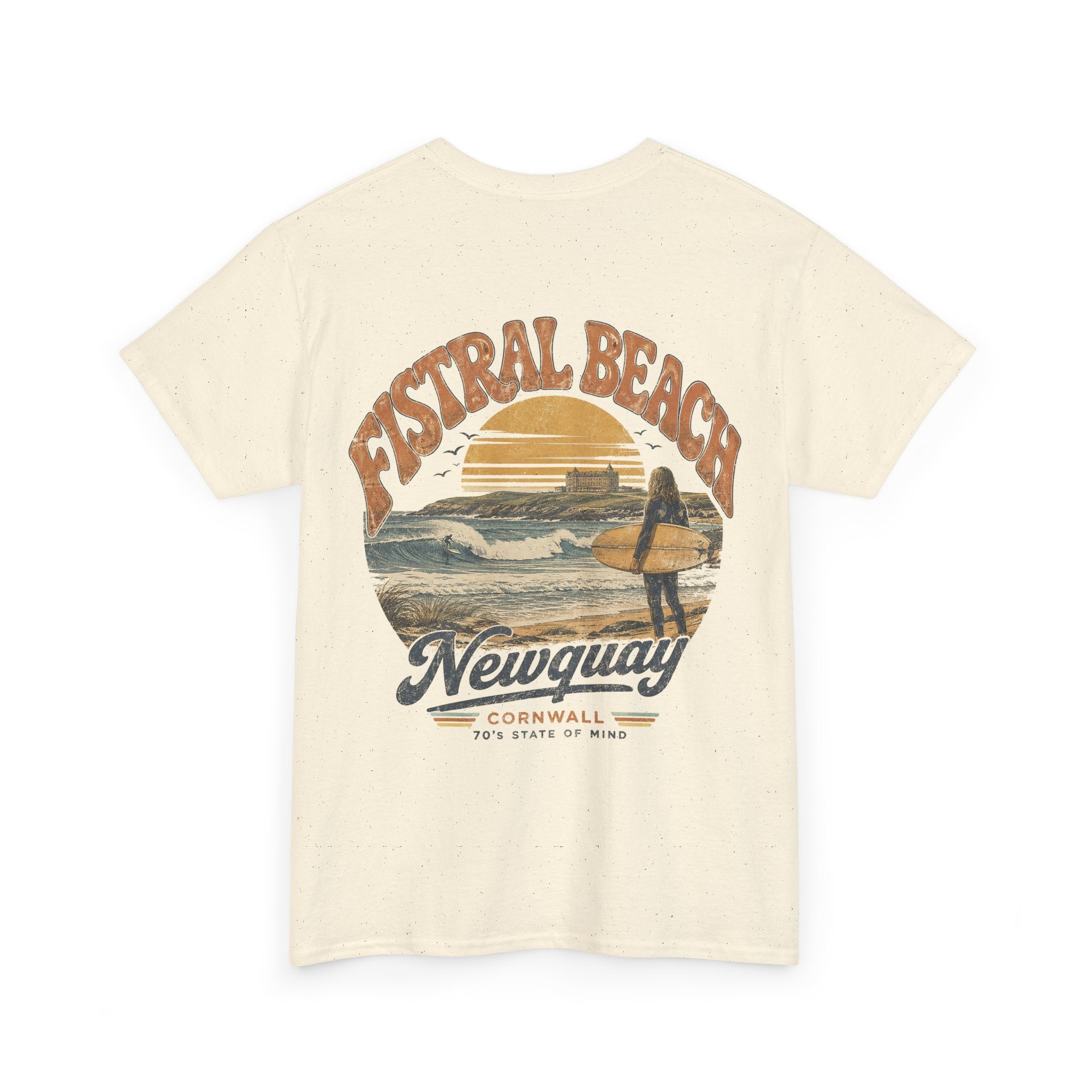 Fistral Beach '70's Surf Tee — Small Surfboard Cross Logo T-Shirt