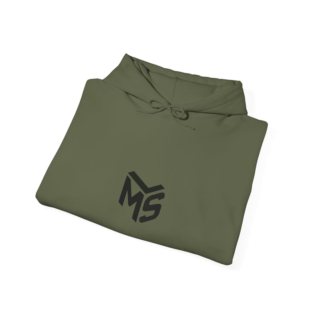 Modern Standard MS Logo Hoodie — Minimal White Pullover with Sleeve Graphic