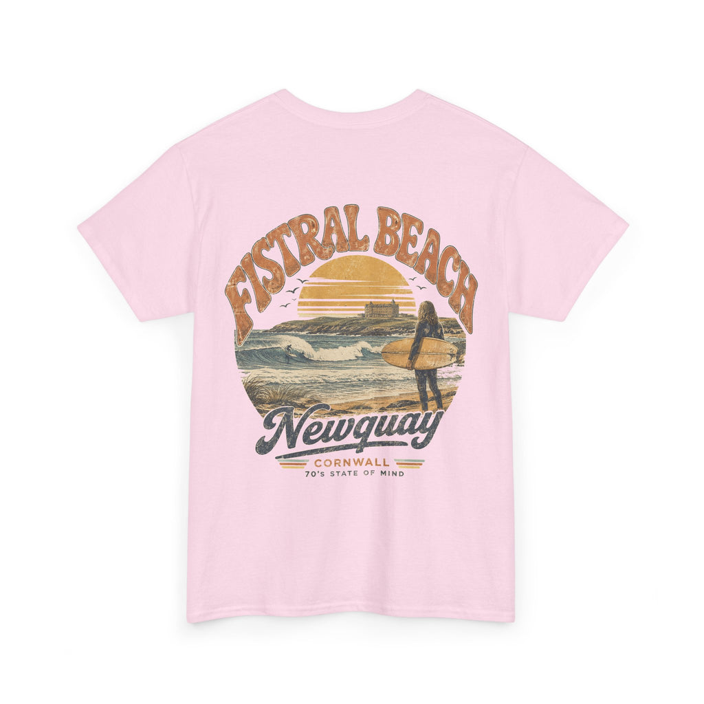 Fistral Beach '70's Surf Tee — Small Surfboard Cross Logo T-Shirt