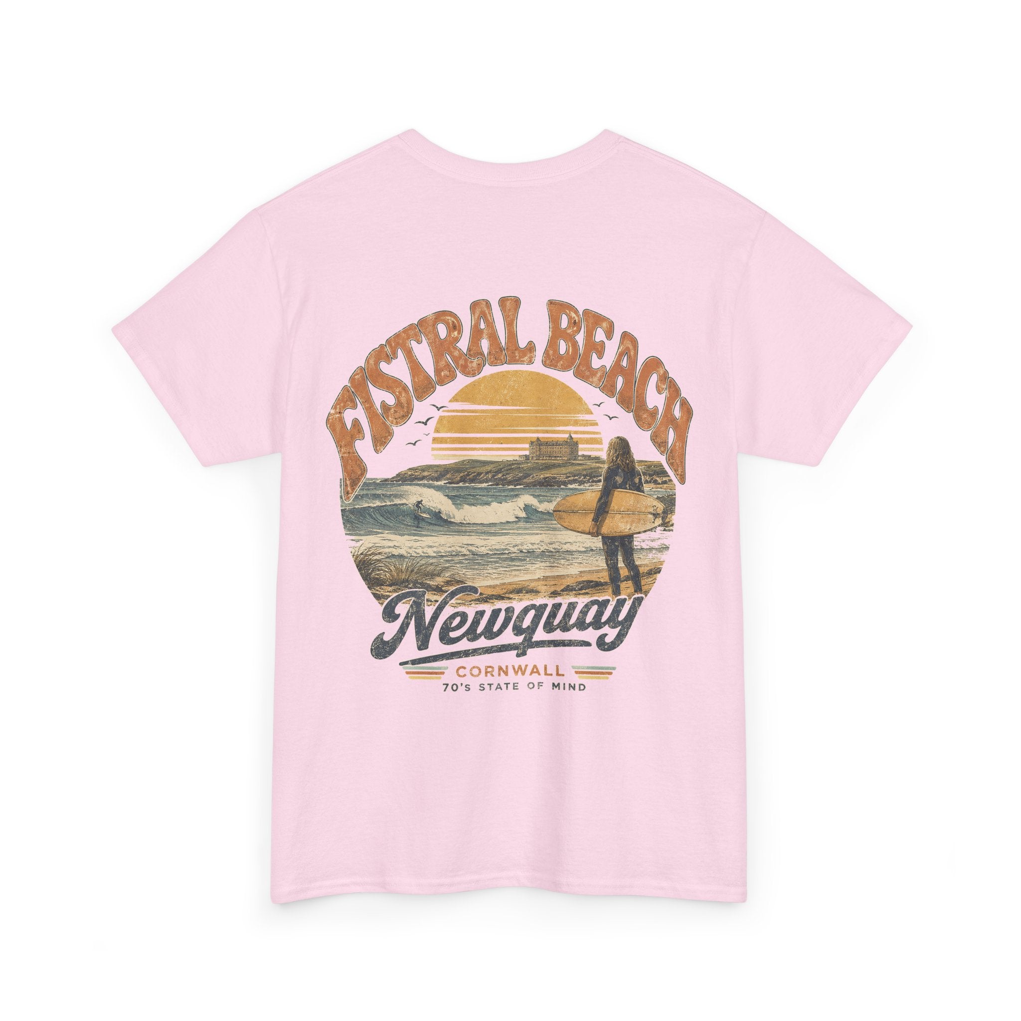 Fistral Beach '70's Surf Tee — Small Surfboard Cross Logo T-Shirt