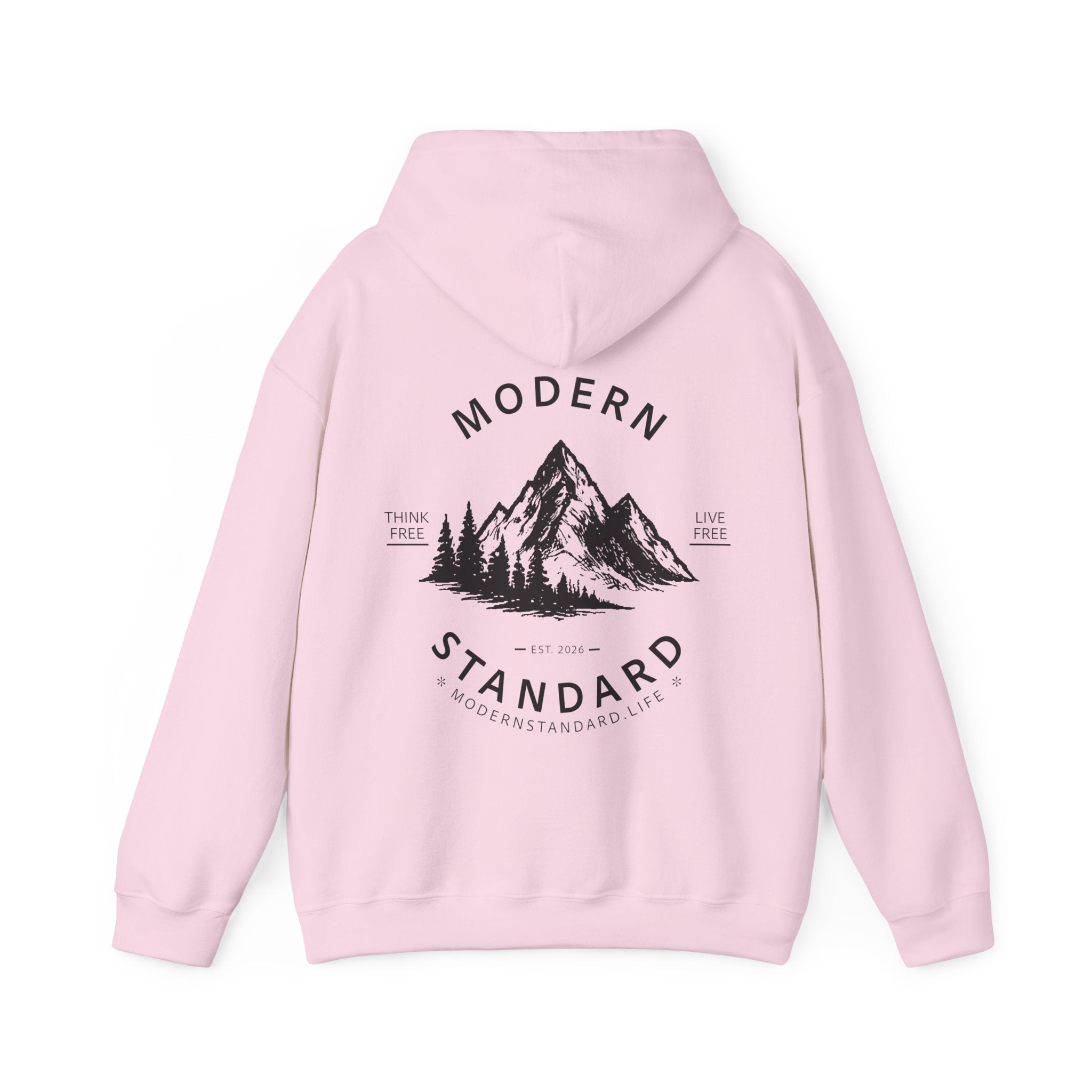 Modern Standard MS Logo Hoodie — Minimal White Pullover with Sleeve Graphic