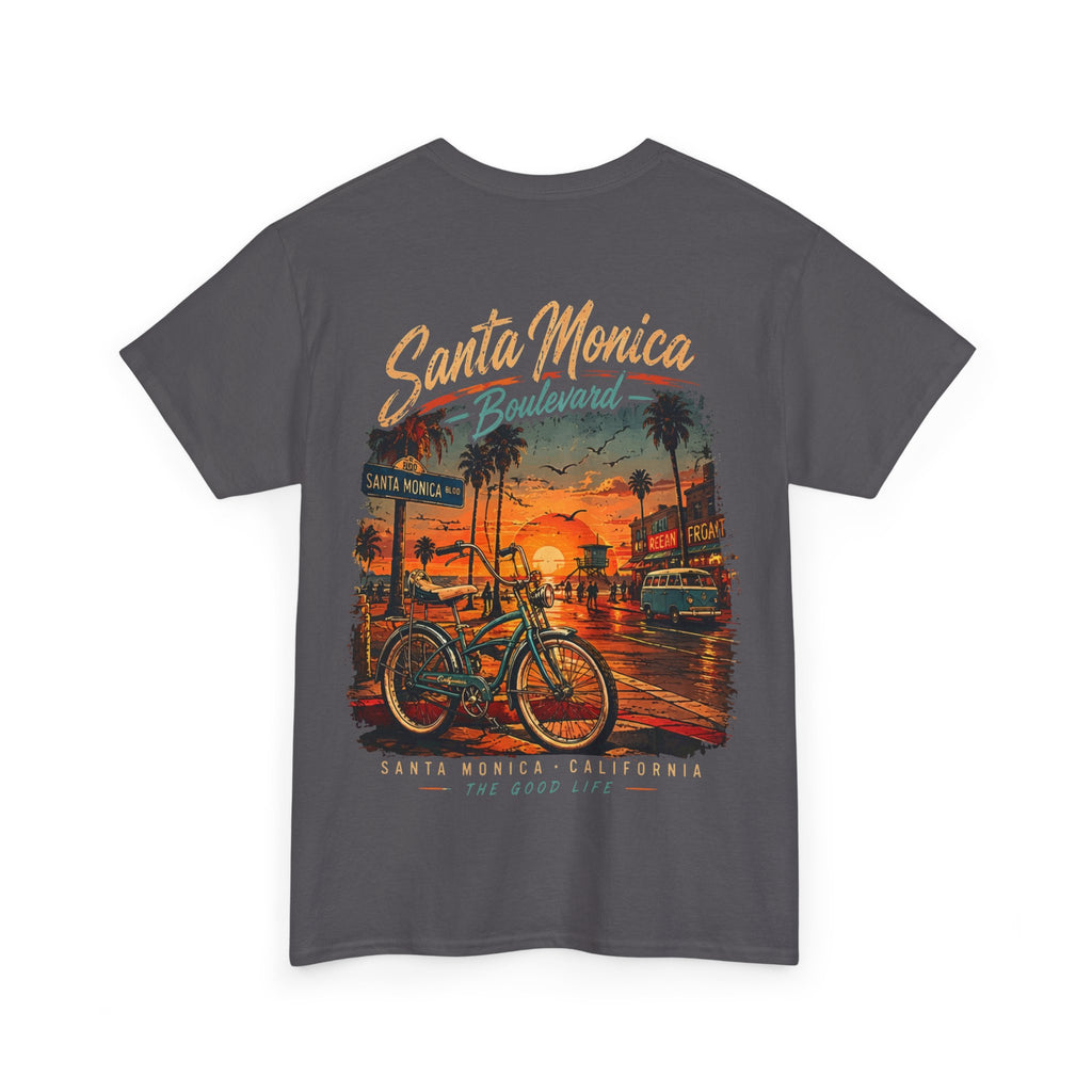 Santa Monica Boulevard Sunset Low Rider Tee — Vintage Beach Bicycle T-Shirt