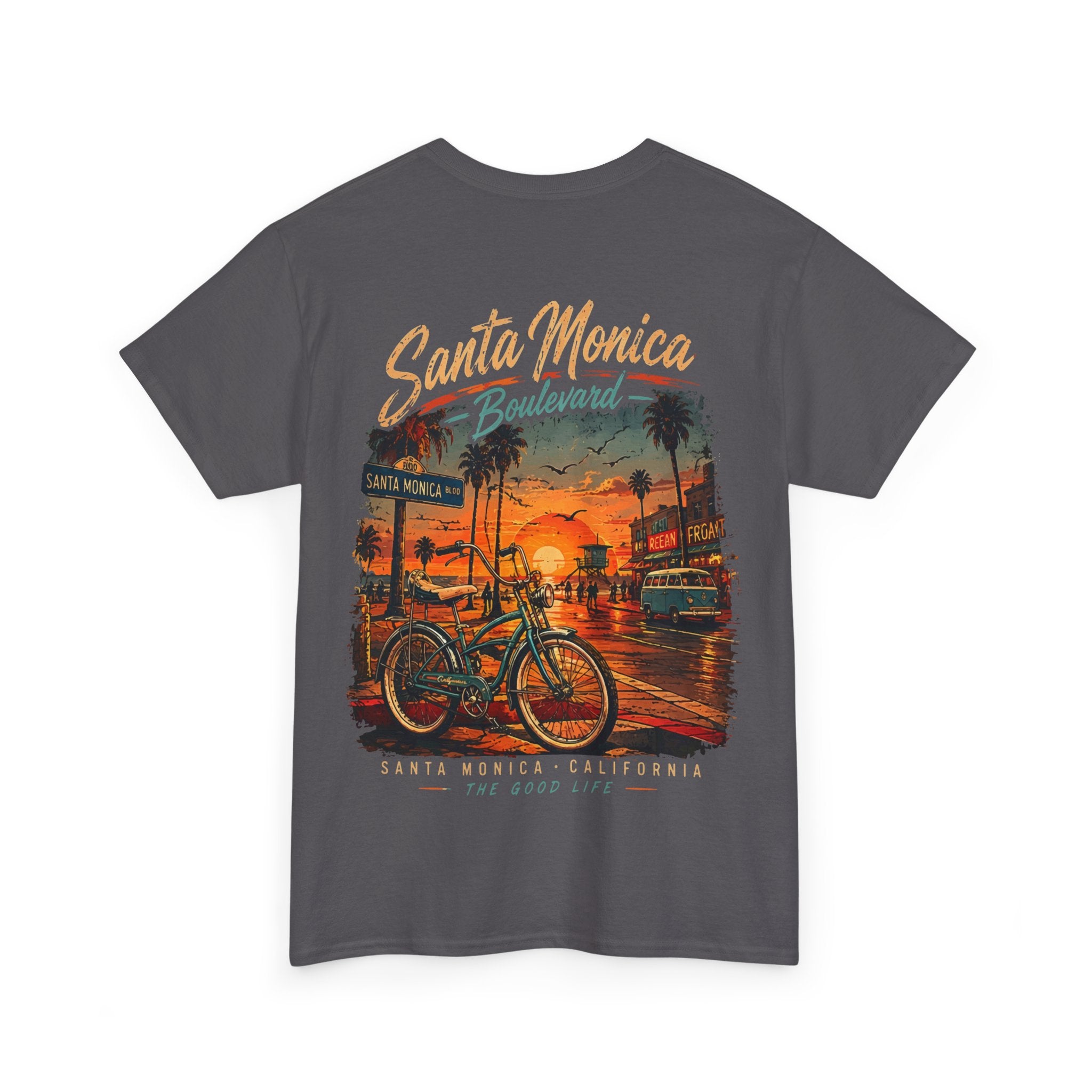 Santa Monica Boulevard Sunset Low Rider Tee — Vintage Beach Bicycle T-Shirt