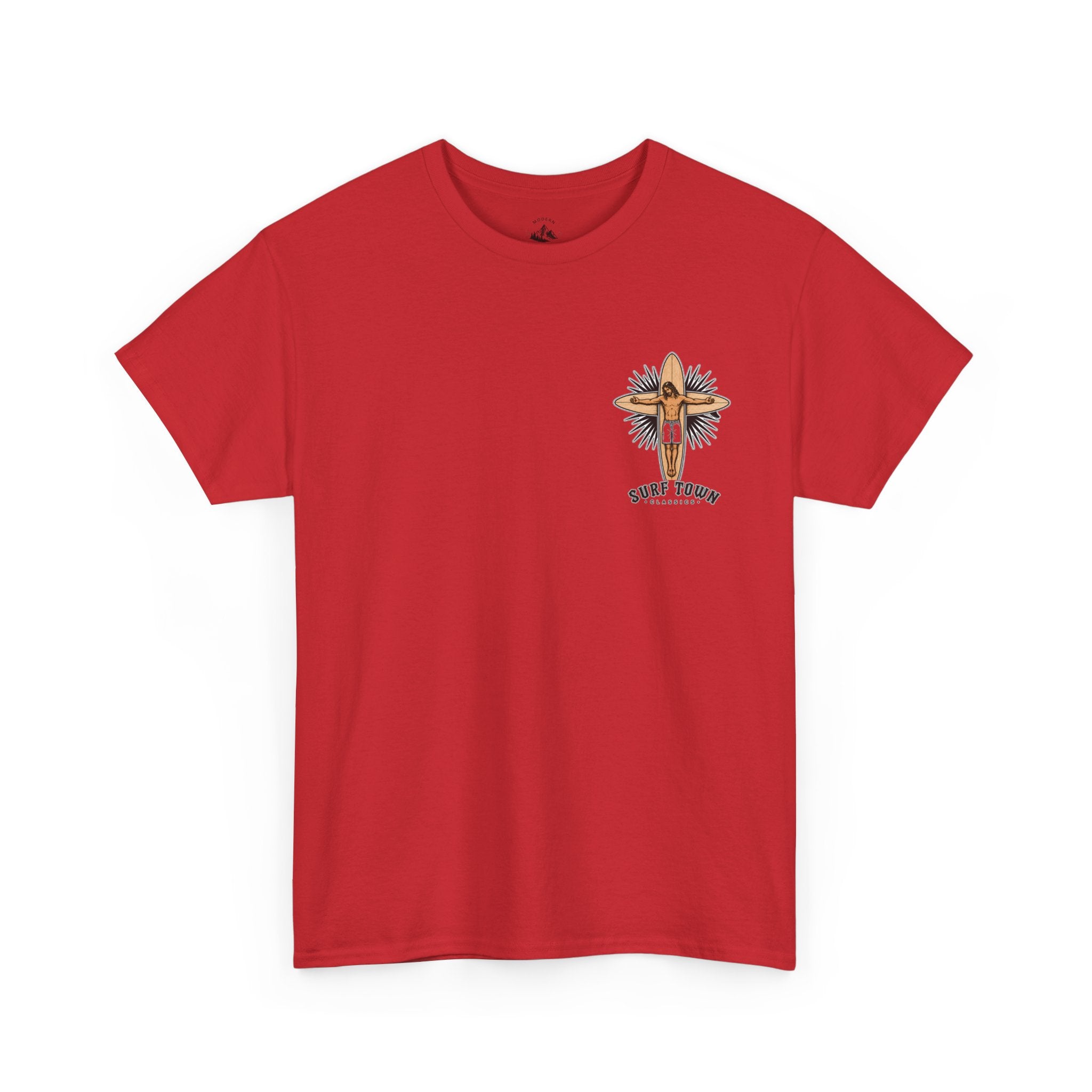 The Religion of Surfing -Surf Town Classics Tee — Surfboard Jesus Design T-Shirt