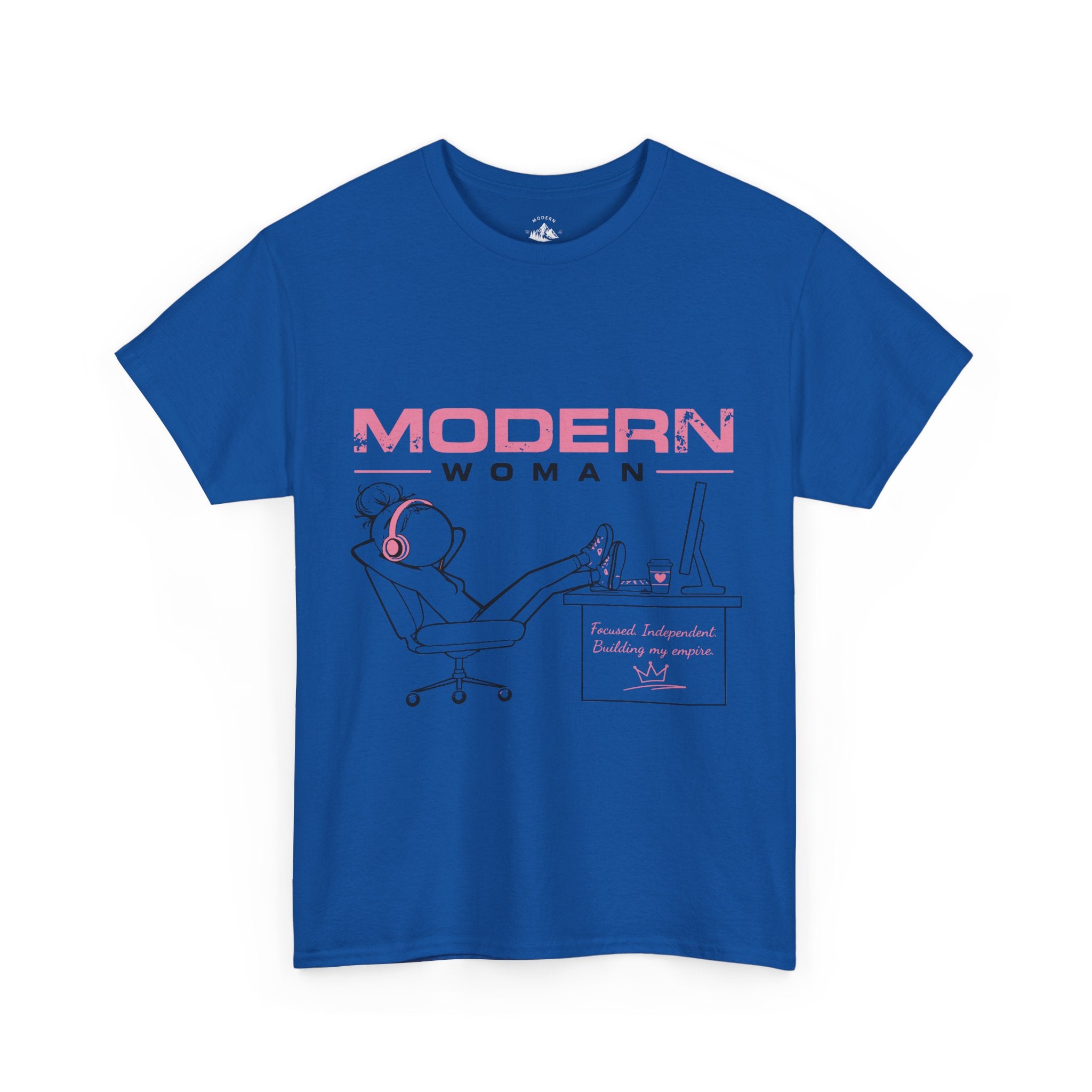 Modern Woman Tee — Feminine Graphic Cotton T‑Shirt ("Modern Woman" Desk Illustration)