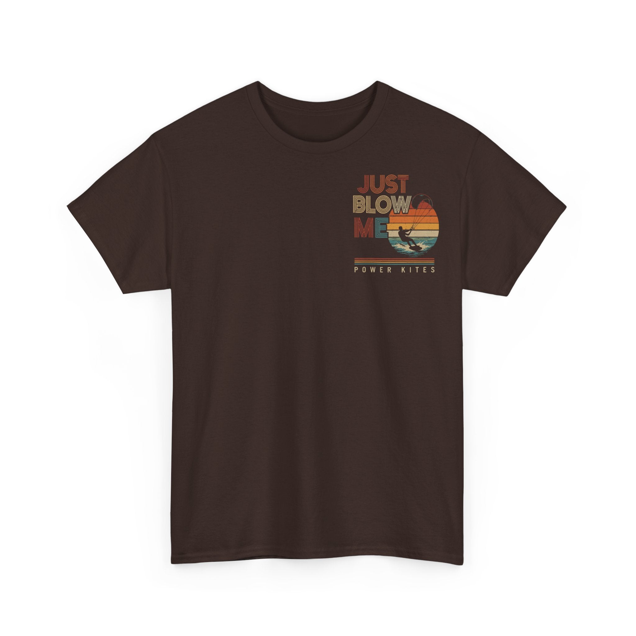 Kiteboarding Power Kites Tee — "Just Blow Me" Retro Sunset Graphic T-Shirt