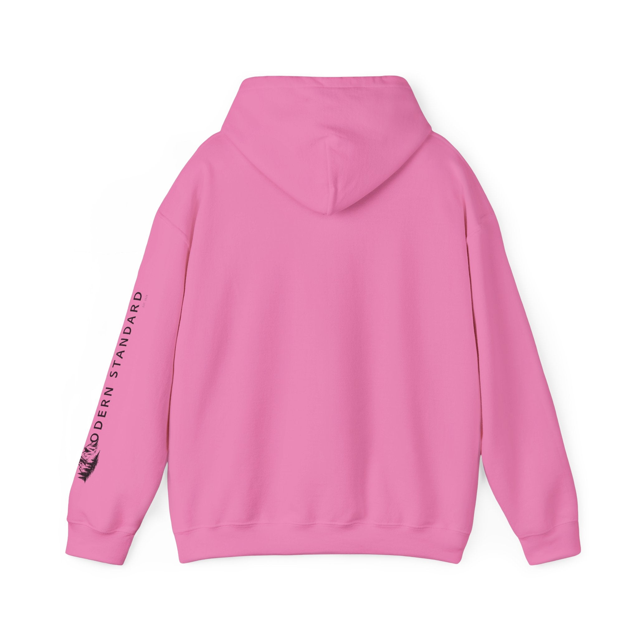Modern Standard MS Logo Hoodie — Minimal White Pullover with Sleeve Graphic